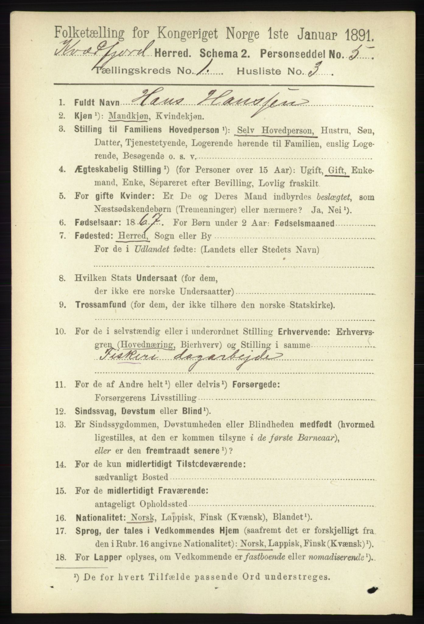 RA, 1891 census for 1911 Kvæfjord, 1891, p. 116