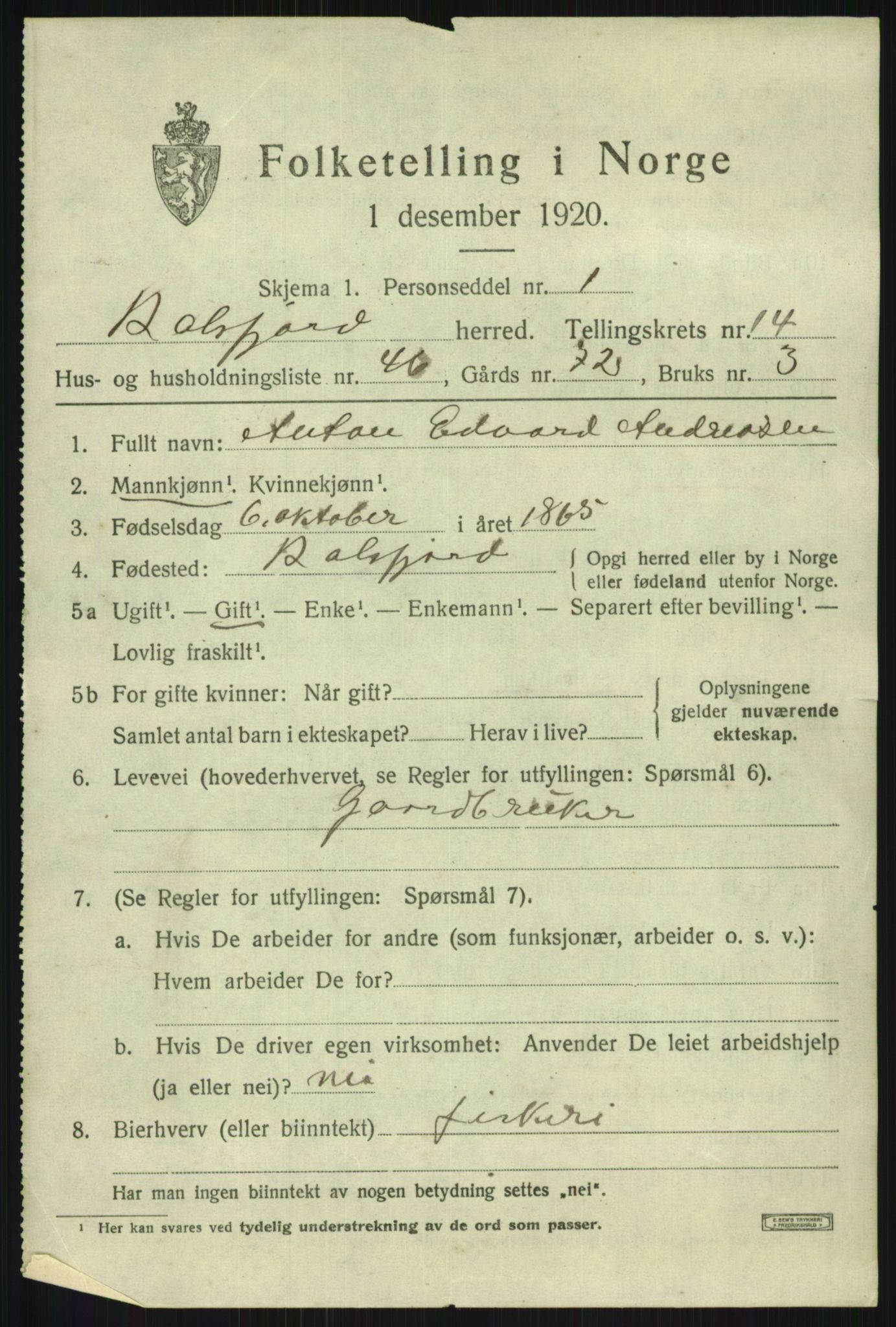 SATØ, 1920 census for Balsfjord, 1920, p. 8699