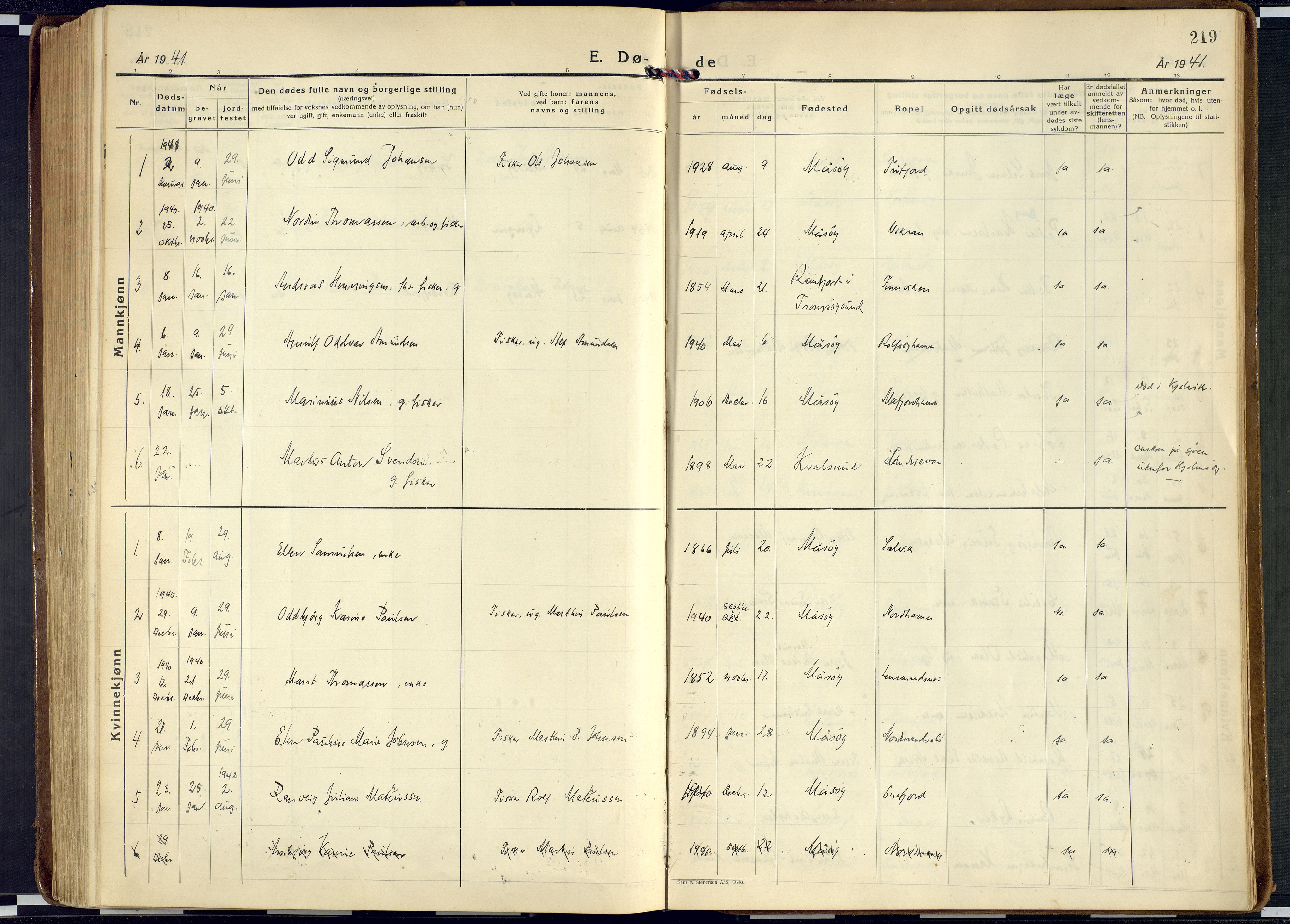 Måsøy sokneprestkontor, AV/SATØ-S-1348/H/Ha/L0011kirke: Parish register (official) no. 11, 1933-1947, p. 219