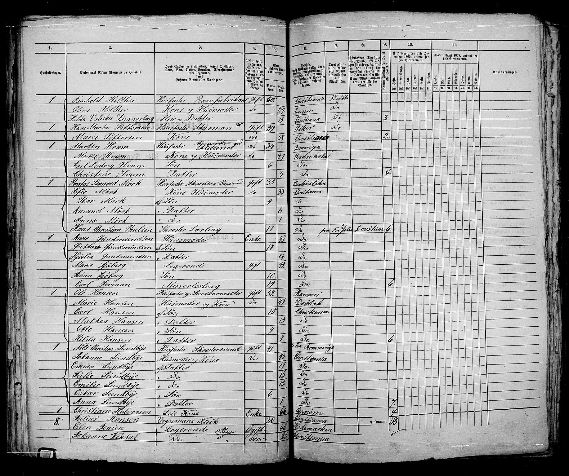 RA, 1865 census for Kristiania, 1865, p. 1813