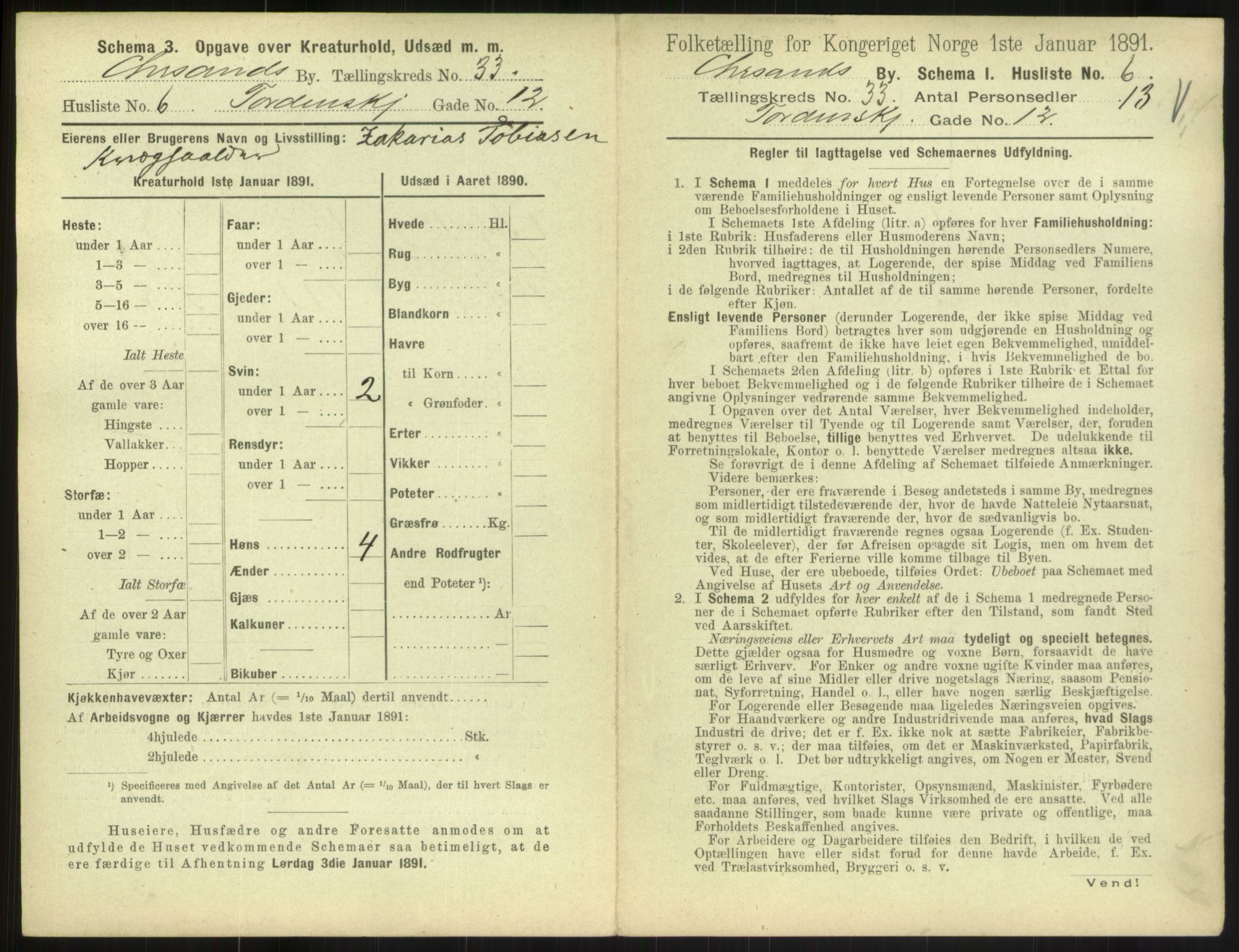 RA, 1891 census for 1001 Kristiansand, 1891, p. 1788