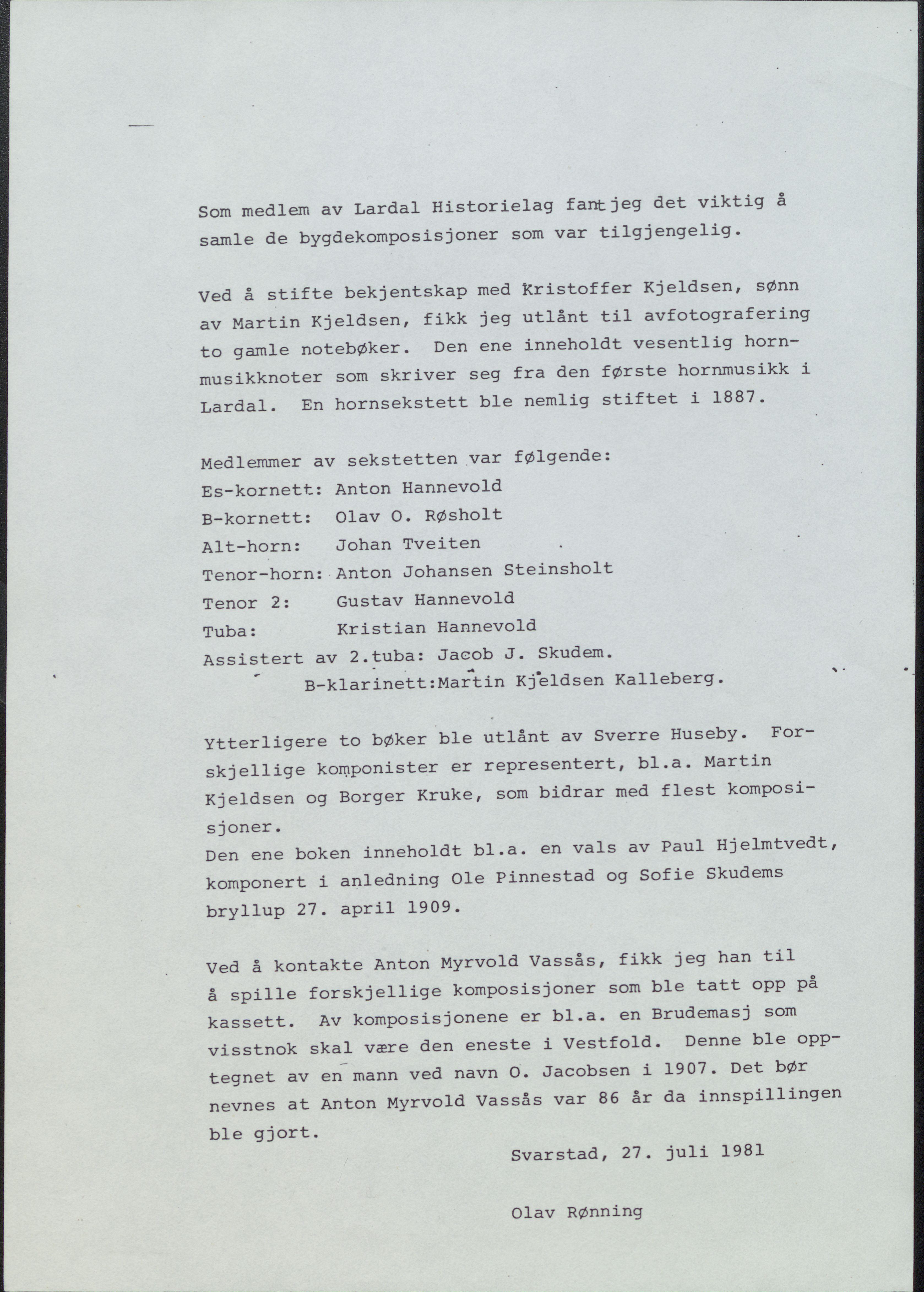 Sa 42 - Storgårds- og folkemusikk fra Klokkergården (Lardal bygdetun), VEMU/A-2514/F/L0001/0004: Originale håndskrevne, trykte og kopierte noter og notebøker, hefter, brev m.m. / Diverse notater m.m., 1872-1981