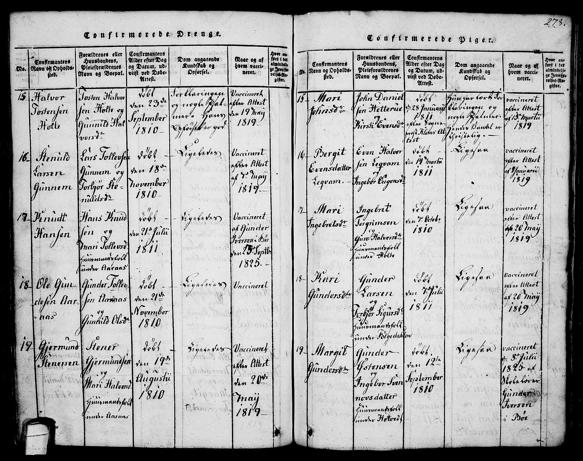 Sauherad kirkebøker, AV/SAKO-A-298/G/Ga/L0001: Parish register (copy) no. I 1, 1815-1827, p. 278