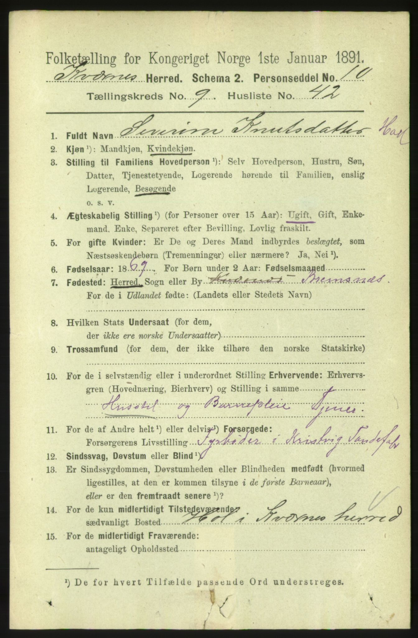 RA, 1891 census for 1553 Kvernes, 1891, p. 4264