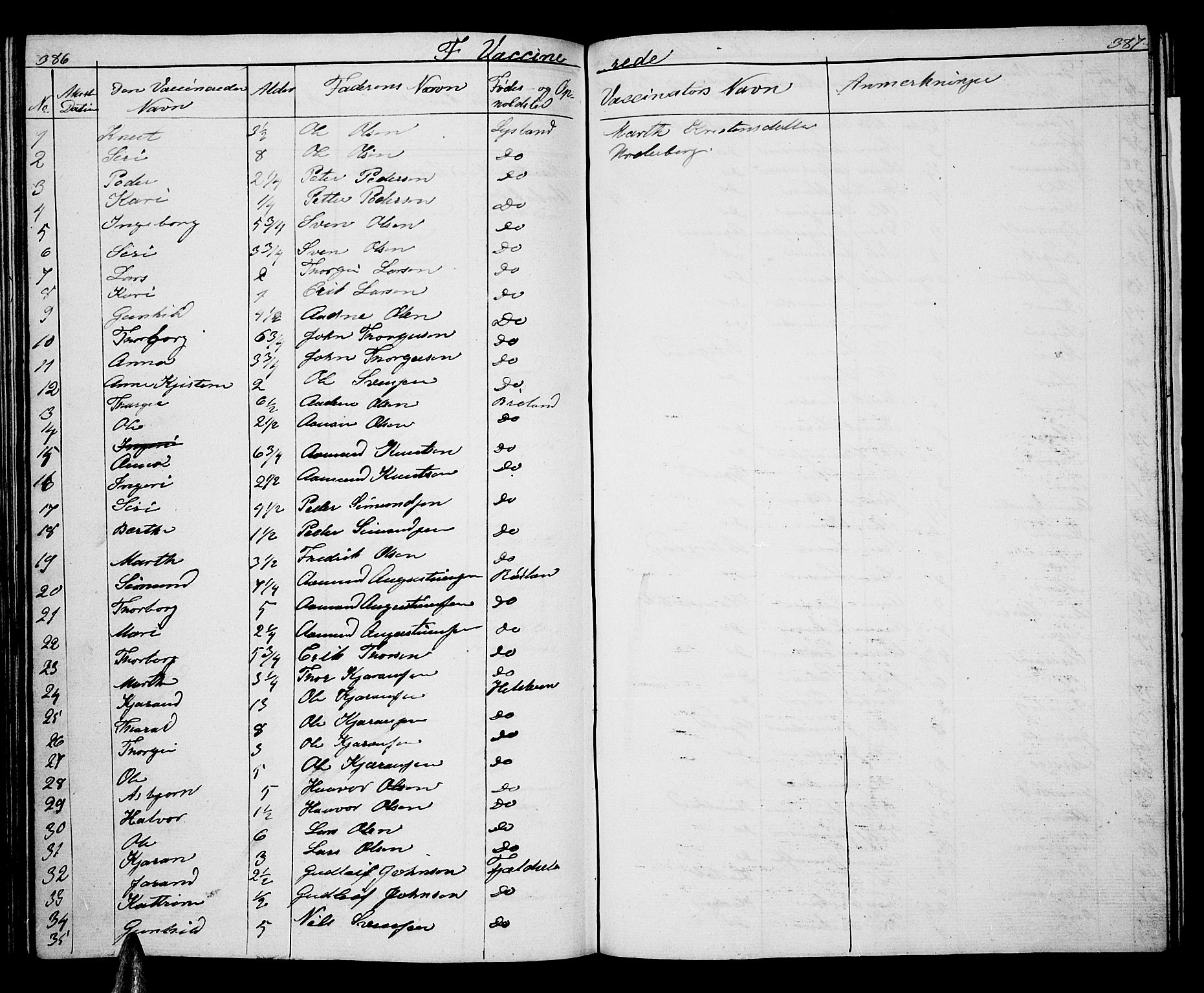 Åseral sokneprestkontor, SAK/1111-0051/F/Fb/L0001: Parish register (copy) no. B 1, 1856-1877, p. 386-387