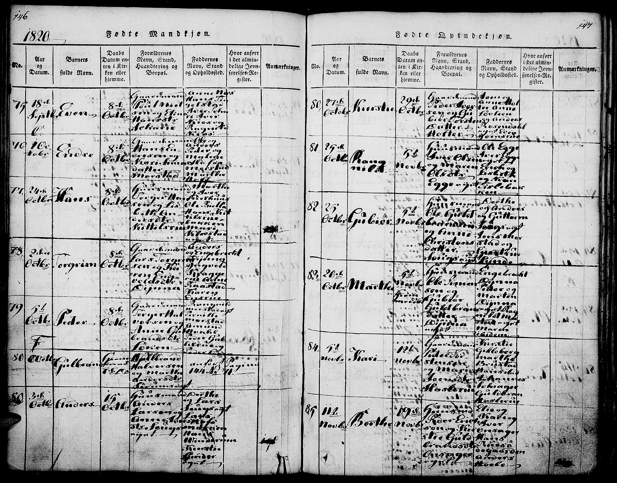 Gran prestekontor, AV/SAH-PREST-112/H/Ha/Haa/L0009: Parish register (official) no. 9, 1815-1824, p. 146-147