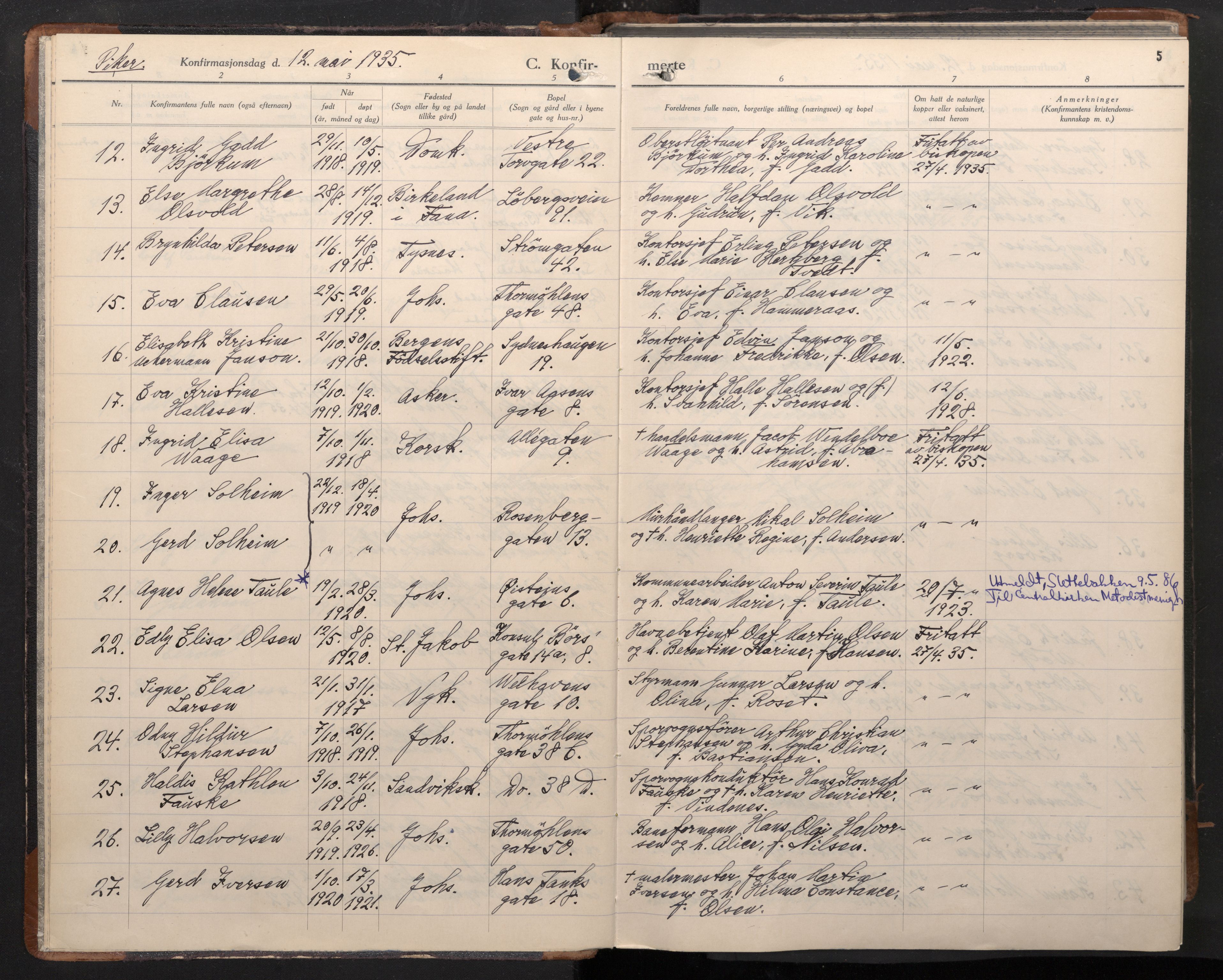 Johanneskirken sokneprestembete, AV/SAB-A-76001/H/Haa/L0011: Parish register (official) no. C 4, 1935-1966, p. 4b-5a