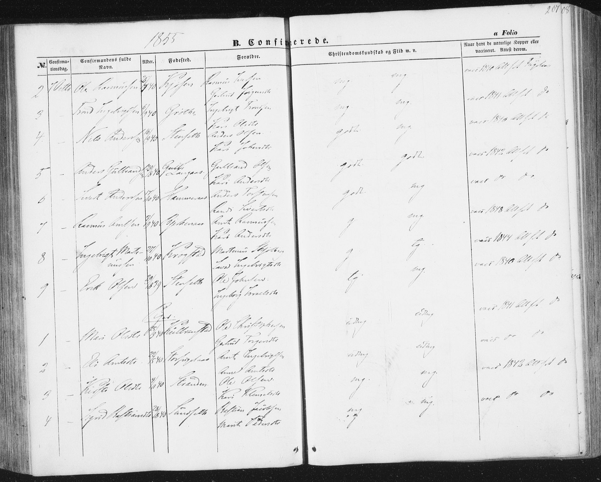 Ministerialprotokoller, klokkerbøker og fødselsregistre - Sør-Trøndelag, AV/SAT-A-1456/691/L1076: Parish register (official) no. 691A08, 1852-1861, p. 207