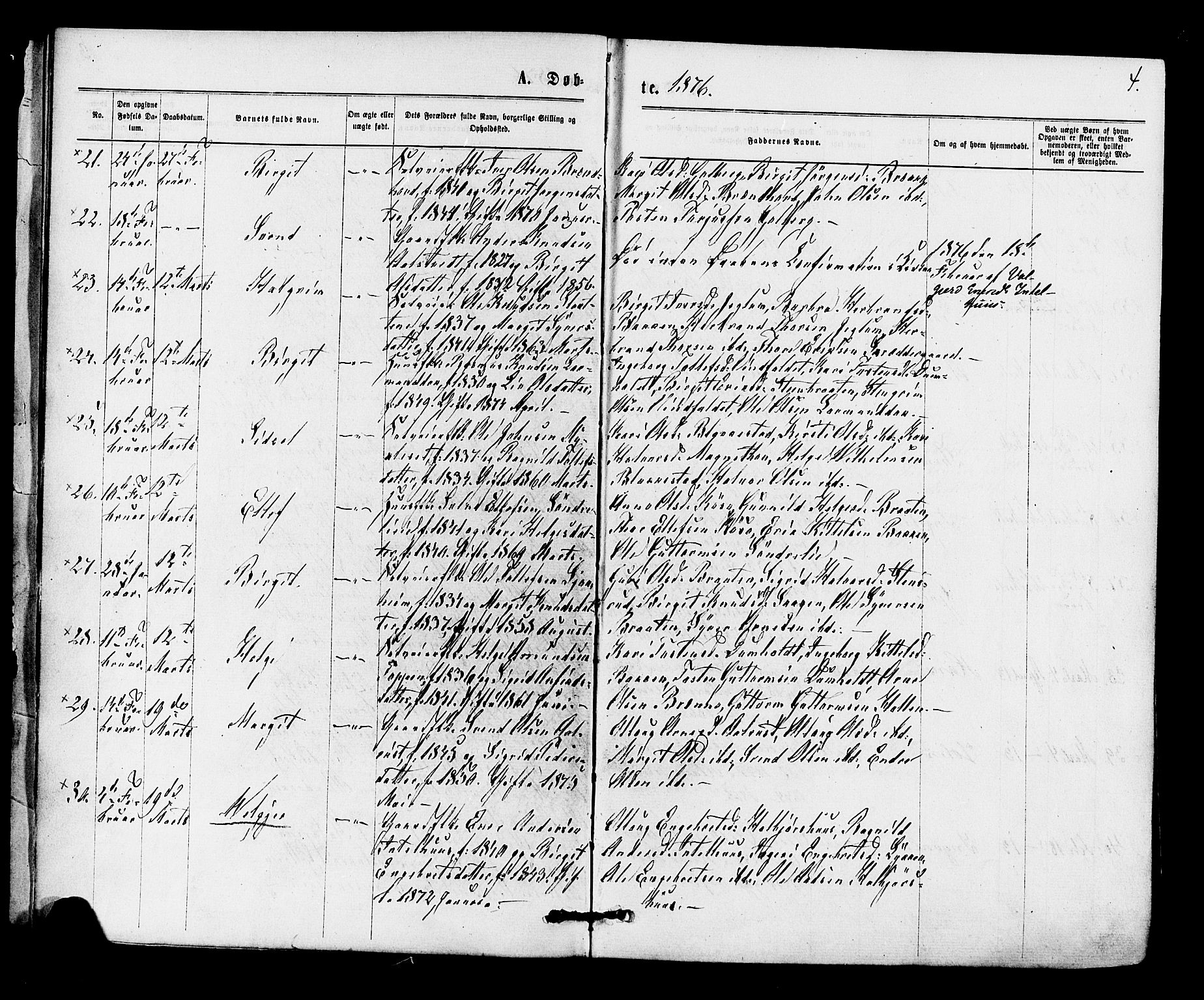 Gol kirkebøker, AV/SAKO-A-226/F/Fa/L0004: Parish register (official) no. I 4, 1876-1886, p. 4