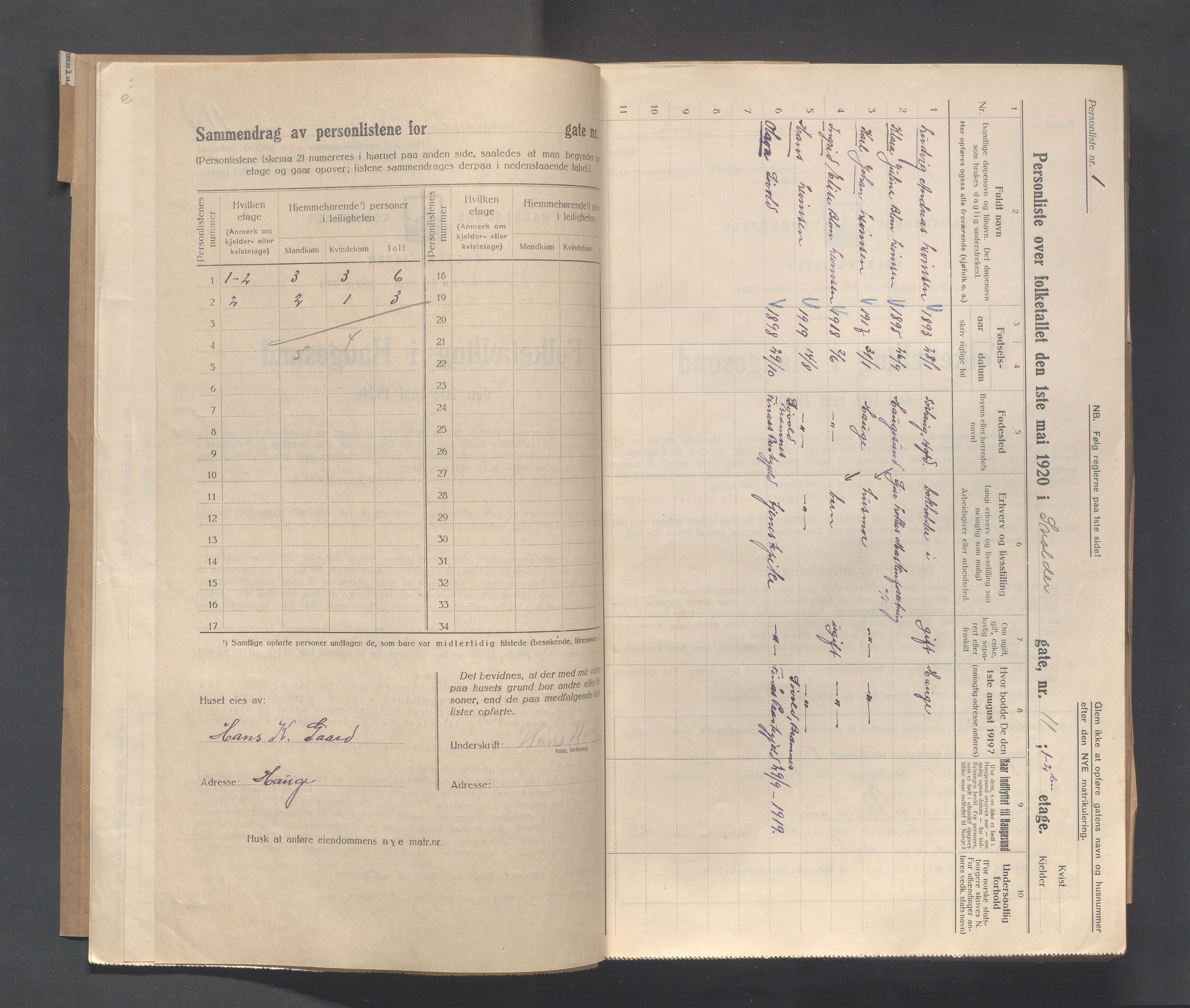 IKAR, Local census 1.5.1920 for Haugesund, 1920, p. 4738