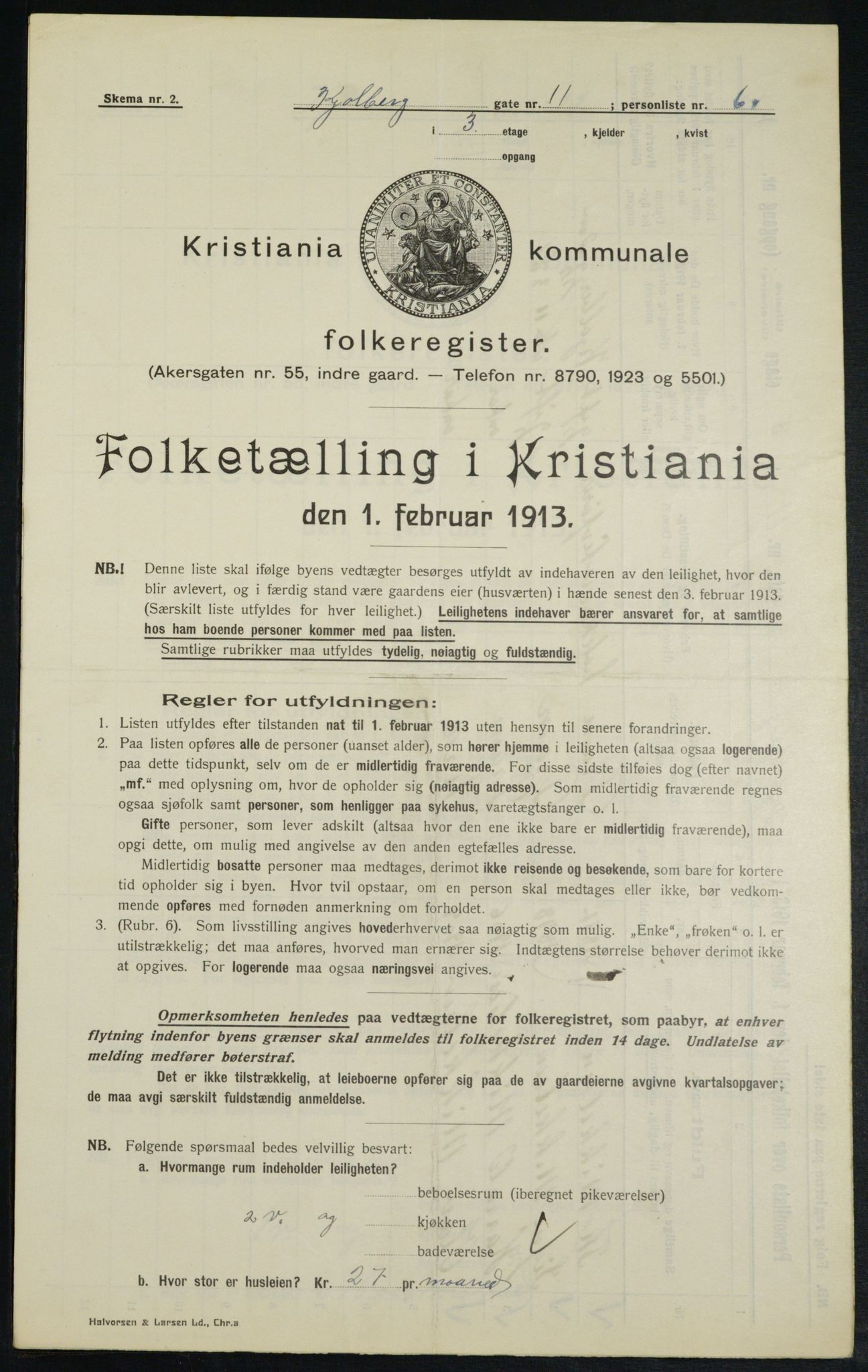 OBA, Municipal Census 1913 for Kristiania, 1913, p. 51250