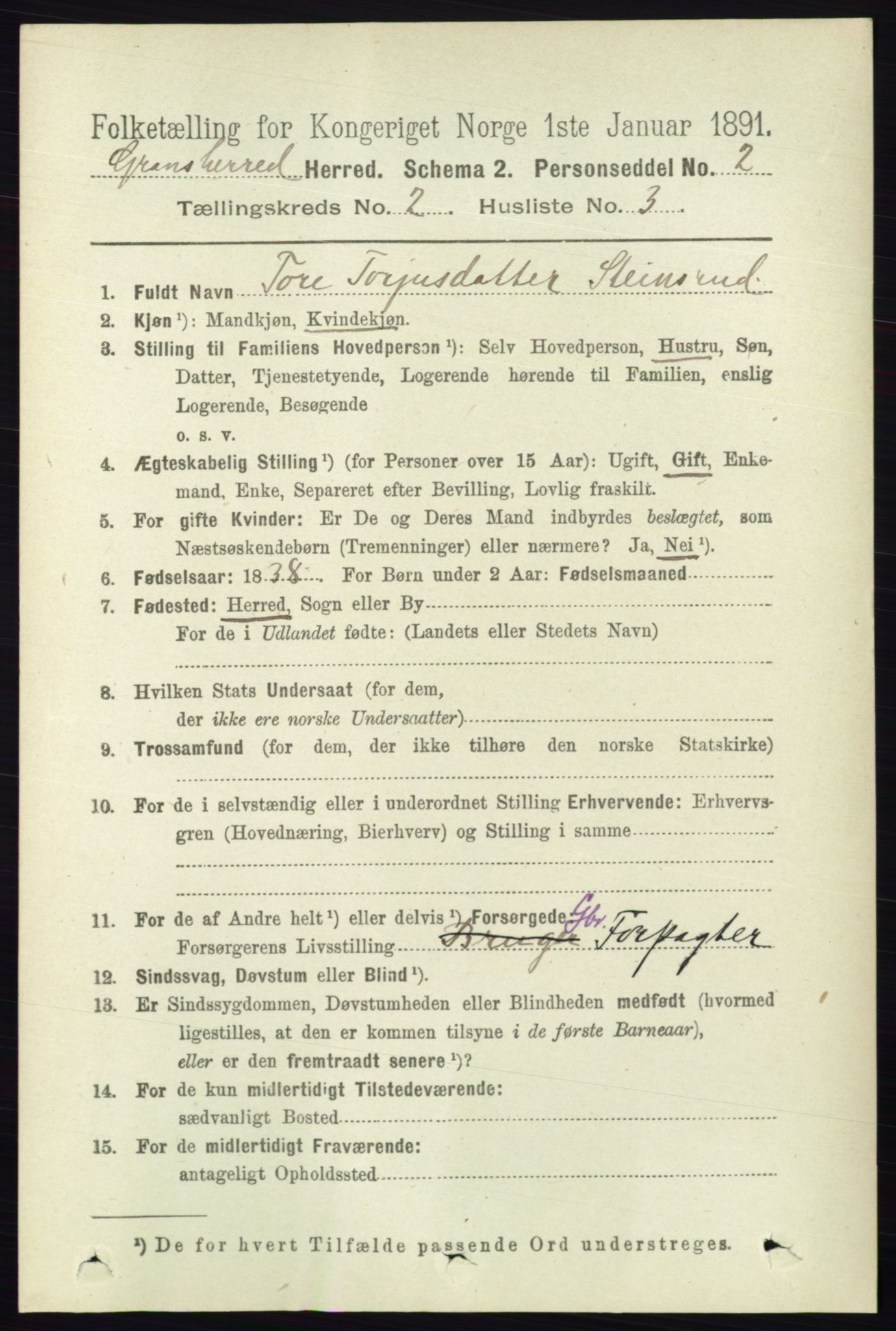 RA, 1891 census for 0824 Gransherad, 1891, p. 303