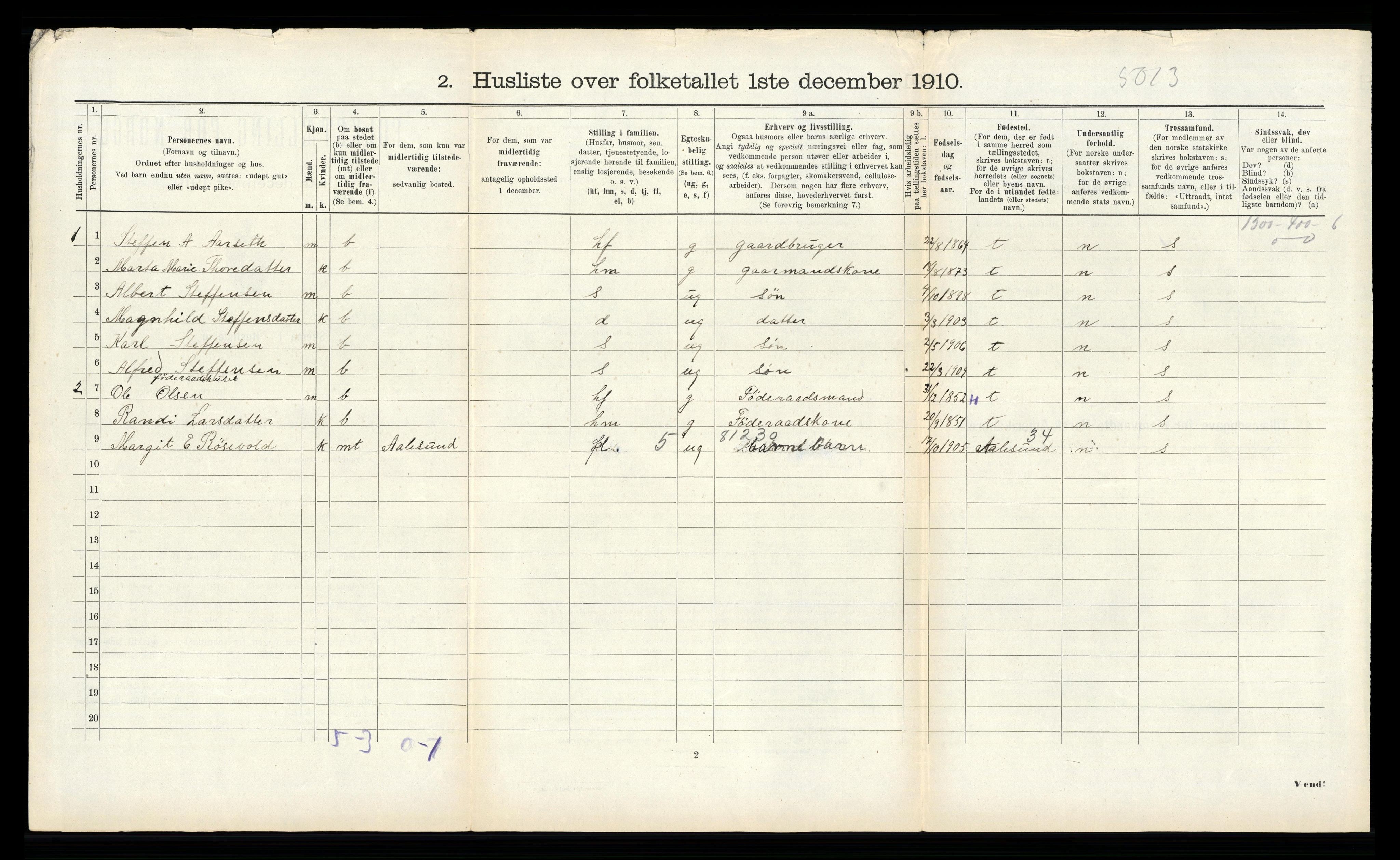 RA, 1910 census for Hjørundfjord, 1910, p. 377