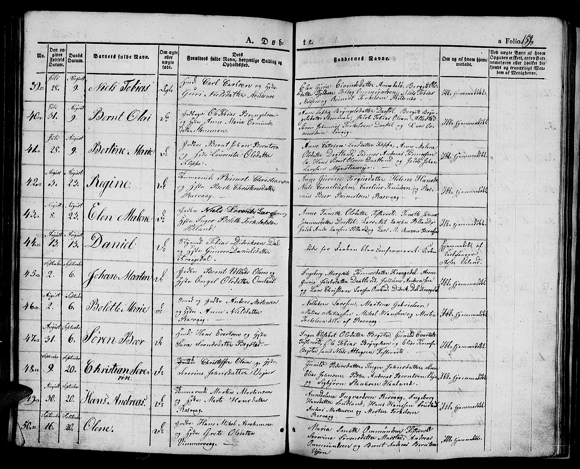 Flekkefjord sokneprestkontor, AV/SAK-1111-0012/F/Fb/Fbb/L0002: Parish register (copy) no. B 2a, 1831-1866, p. 159
