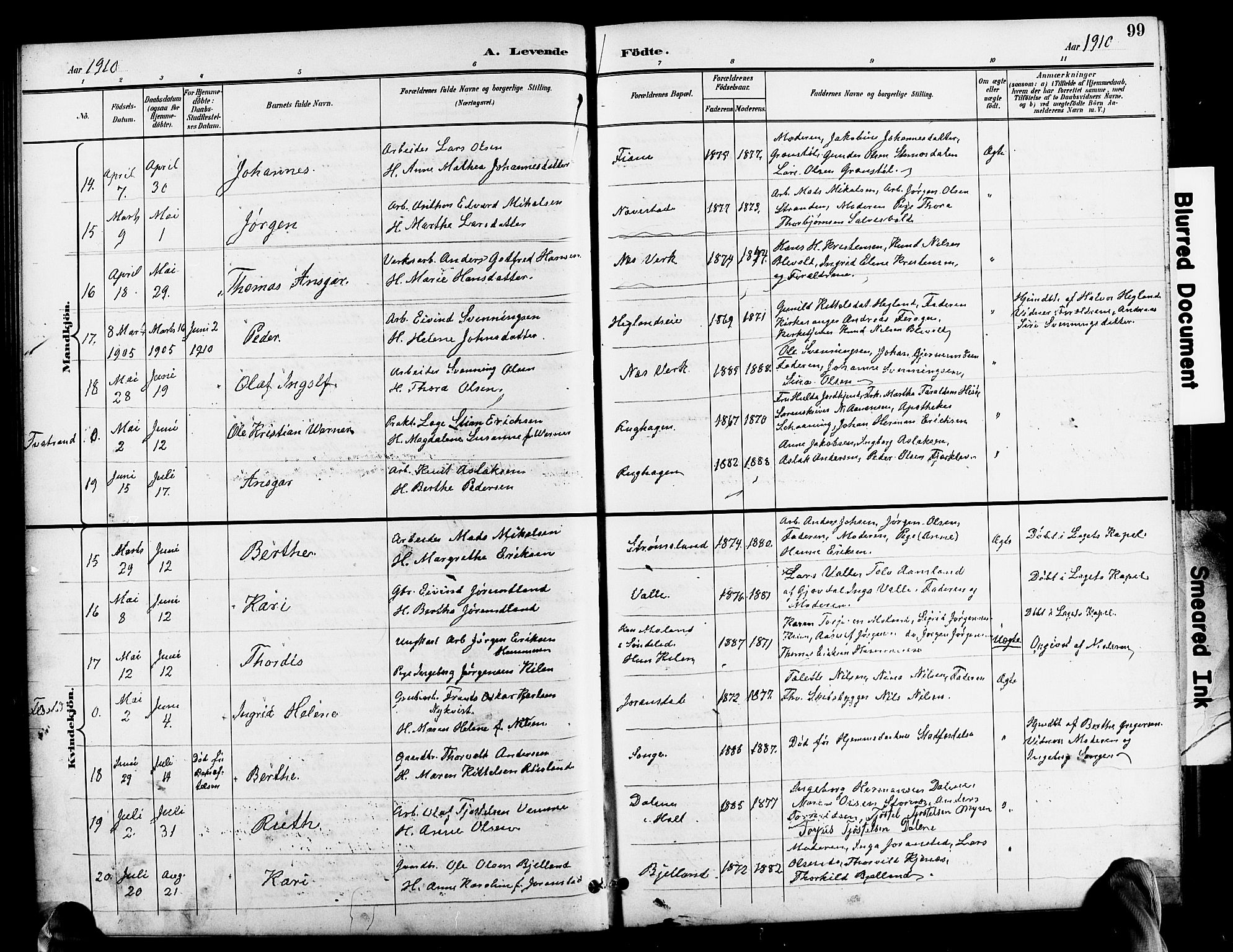 Holt sokneprestkontor, AV/SAK-1111-0021/F/Fb/L0011: Parish register (copy) no. B 11, 1897-1921, p. 99