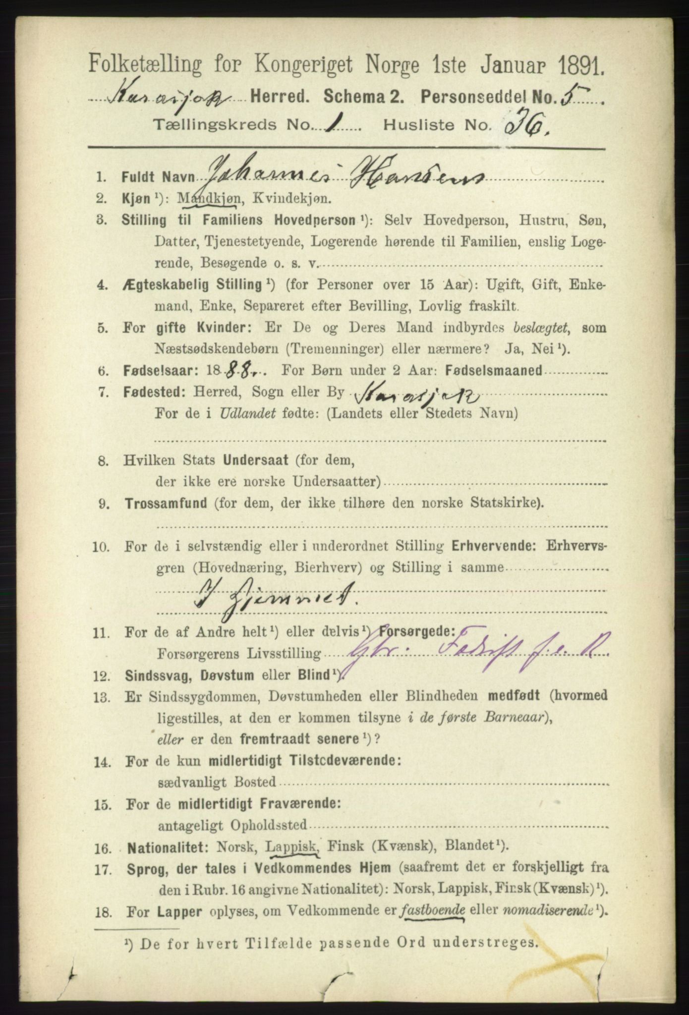 RA, 1891 census for 2021 Karasjok, 1891, p. 410