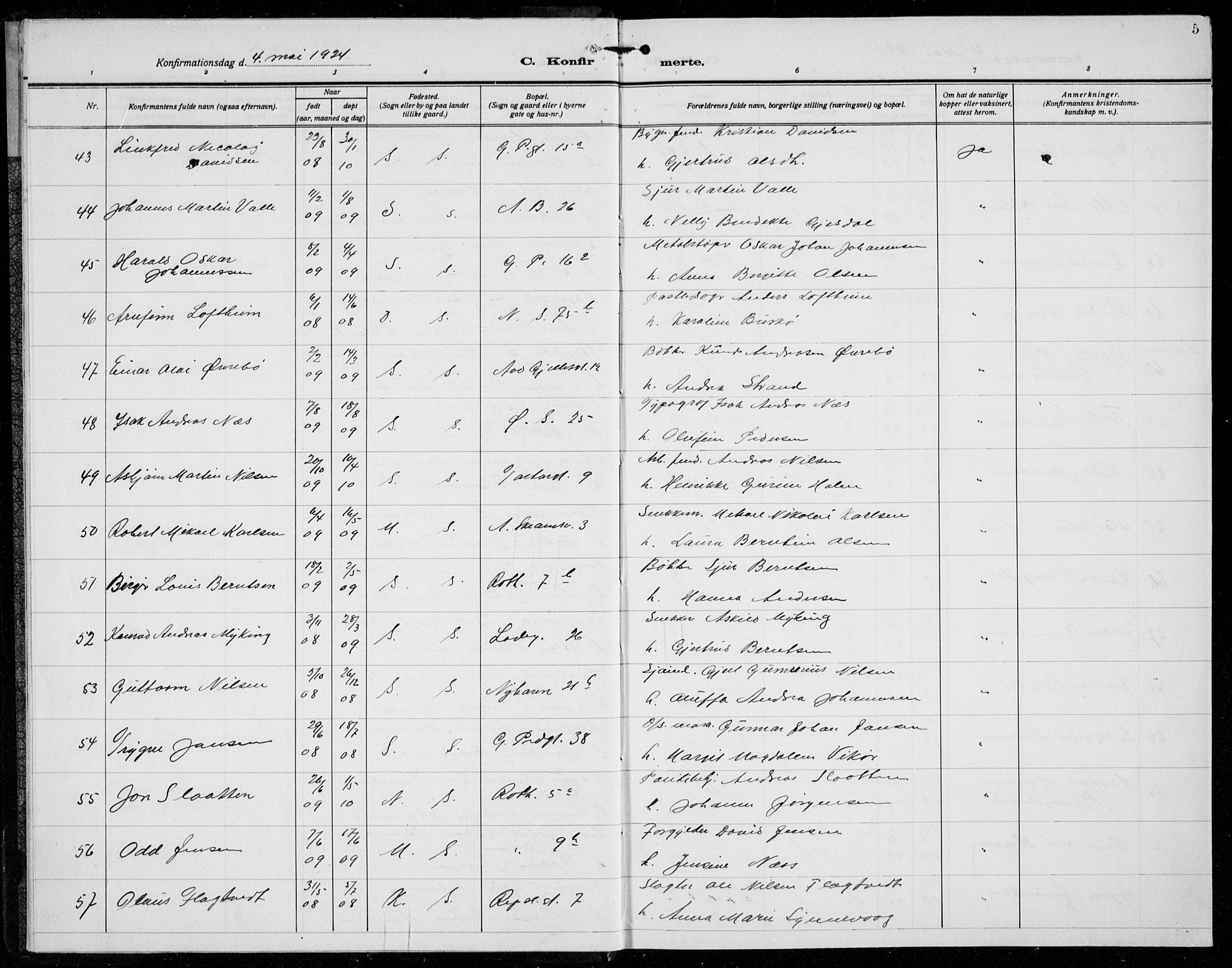 Sandviken Sokneprestembete, AV/SAB-A-77601/H/Hb/L0011: Parish register (copy) no. C 3, 1924-1938, p. 5