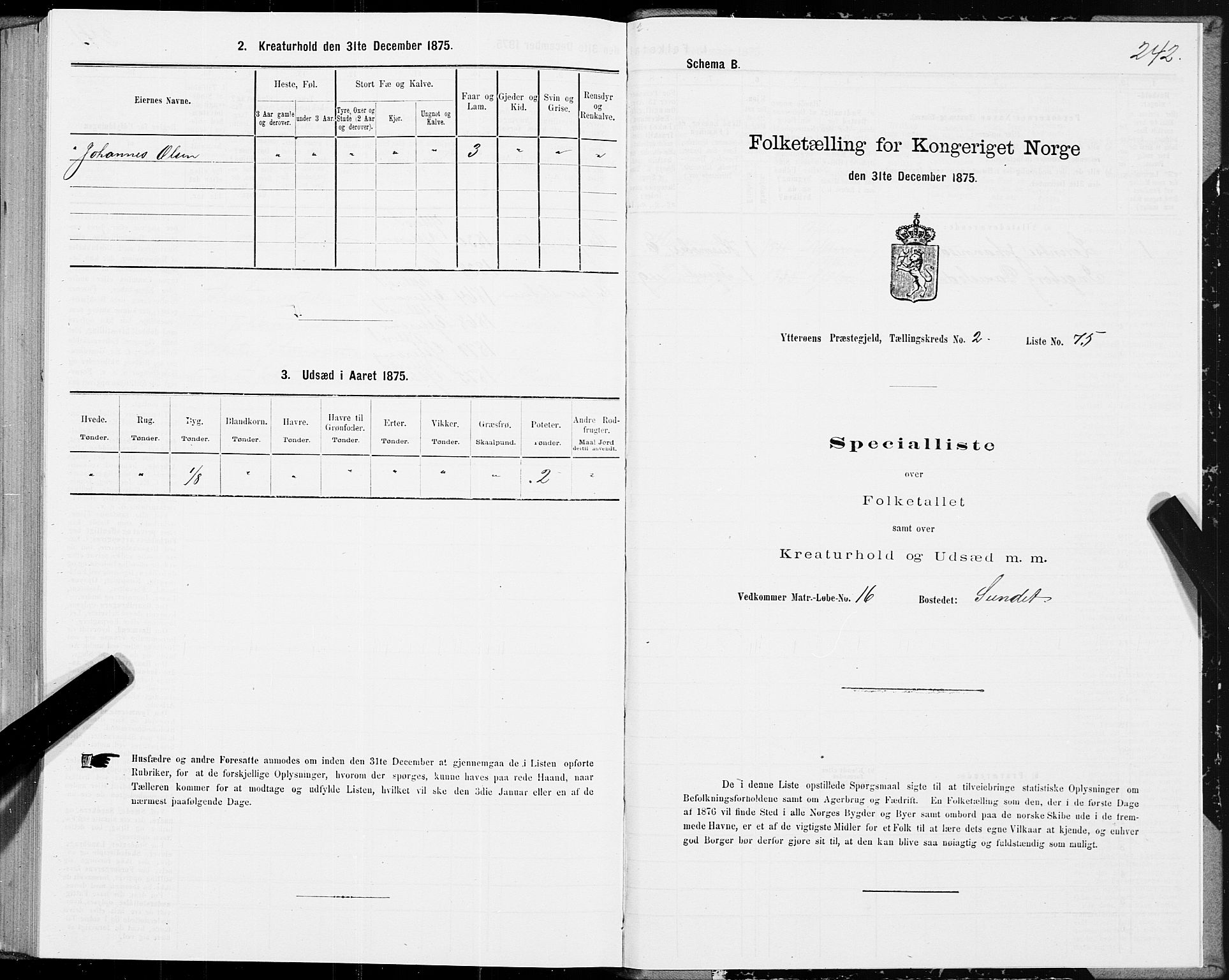 SAT, 1875 census for 1722P Ytterøy, 1875, p. 1242