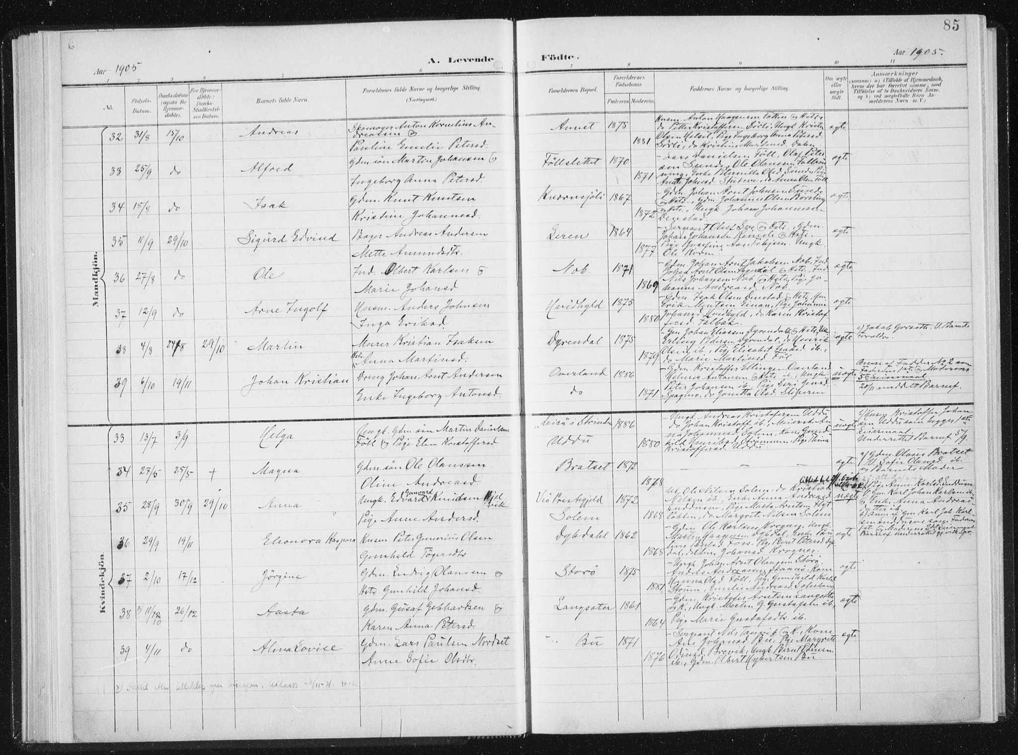 Ministerialprotokoller, klokkerbøker og fødselsregistre - Sør-Trøndelag, AV/SAT-A-1456/647/L0635: Parish register (official) no. 647A02, 1896-1911, p. 85