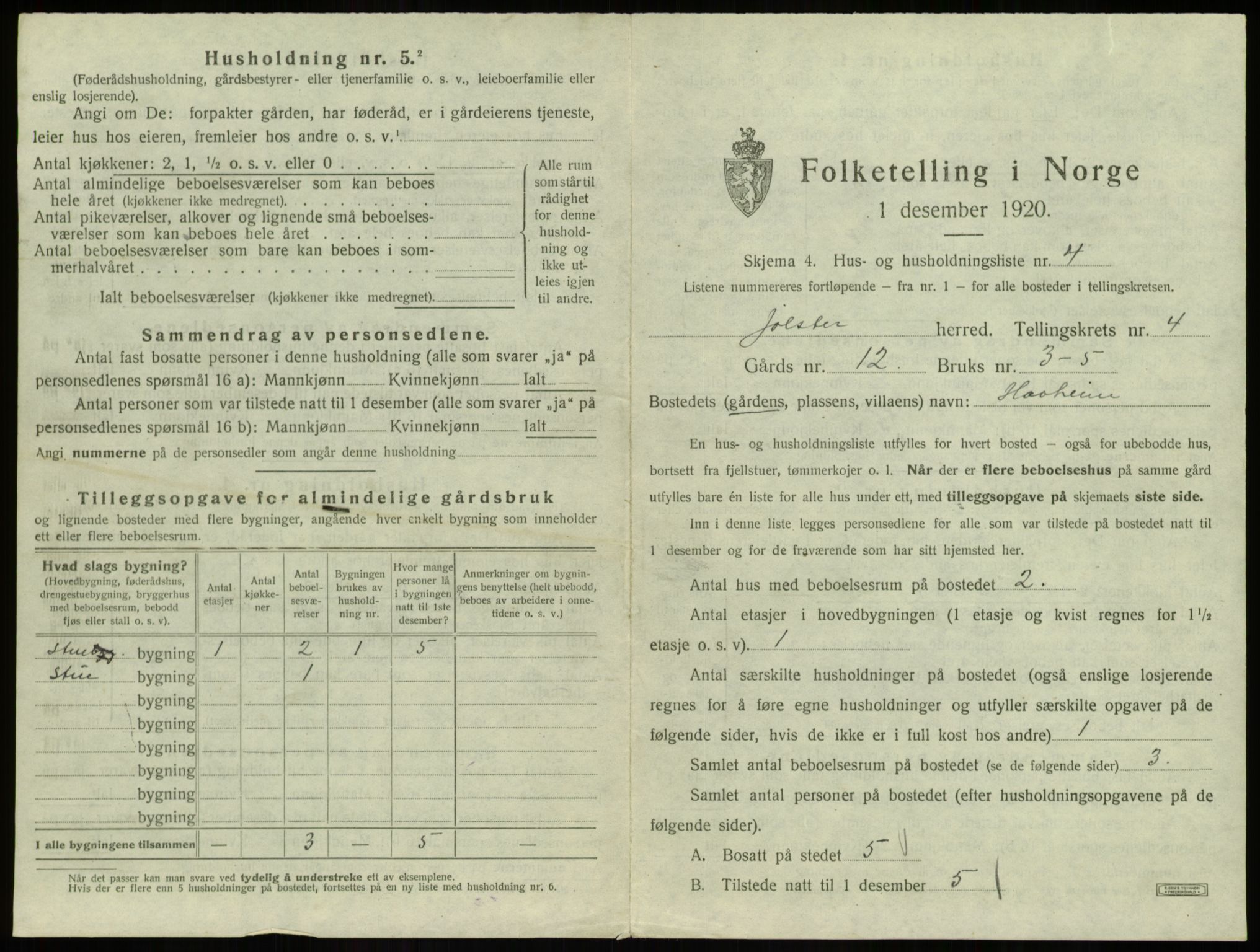 SAB, 1920 census for Jølster, 1920, p. 276