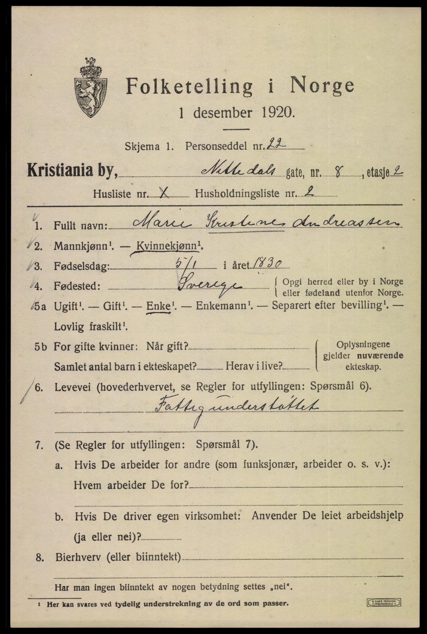 SAO, 1920 census for Kristiania, 1920, p. 417613