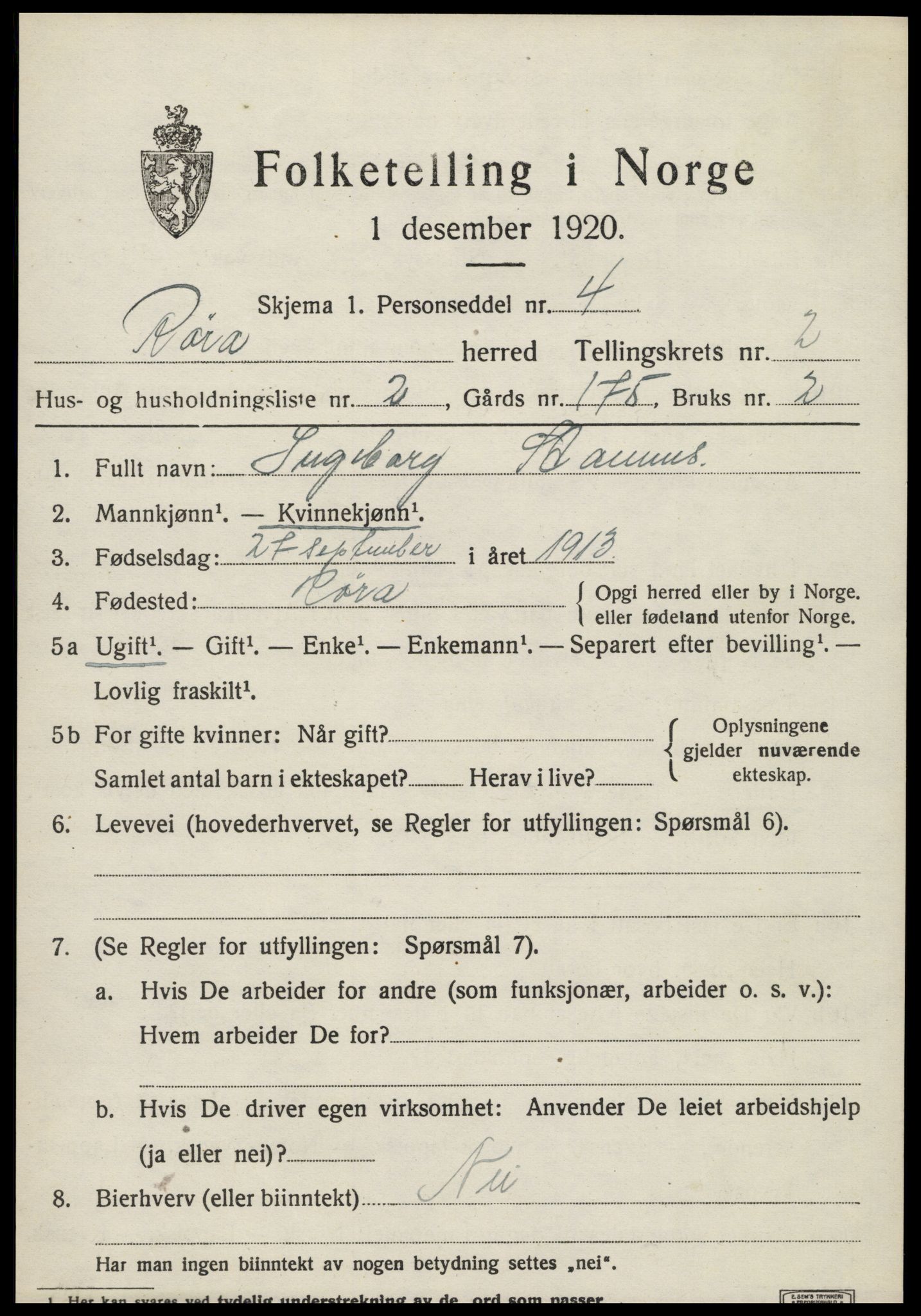 SAT, 1920 census for Røra, 1920, p. 1525