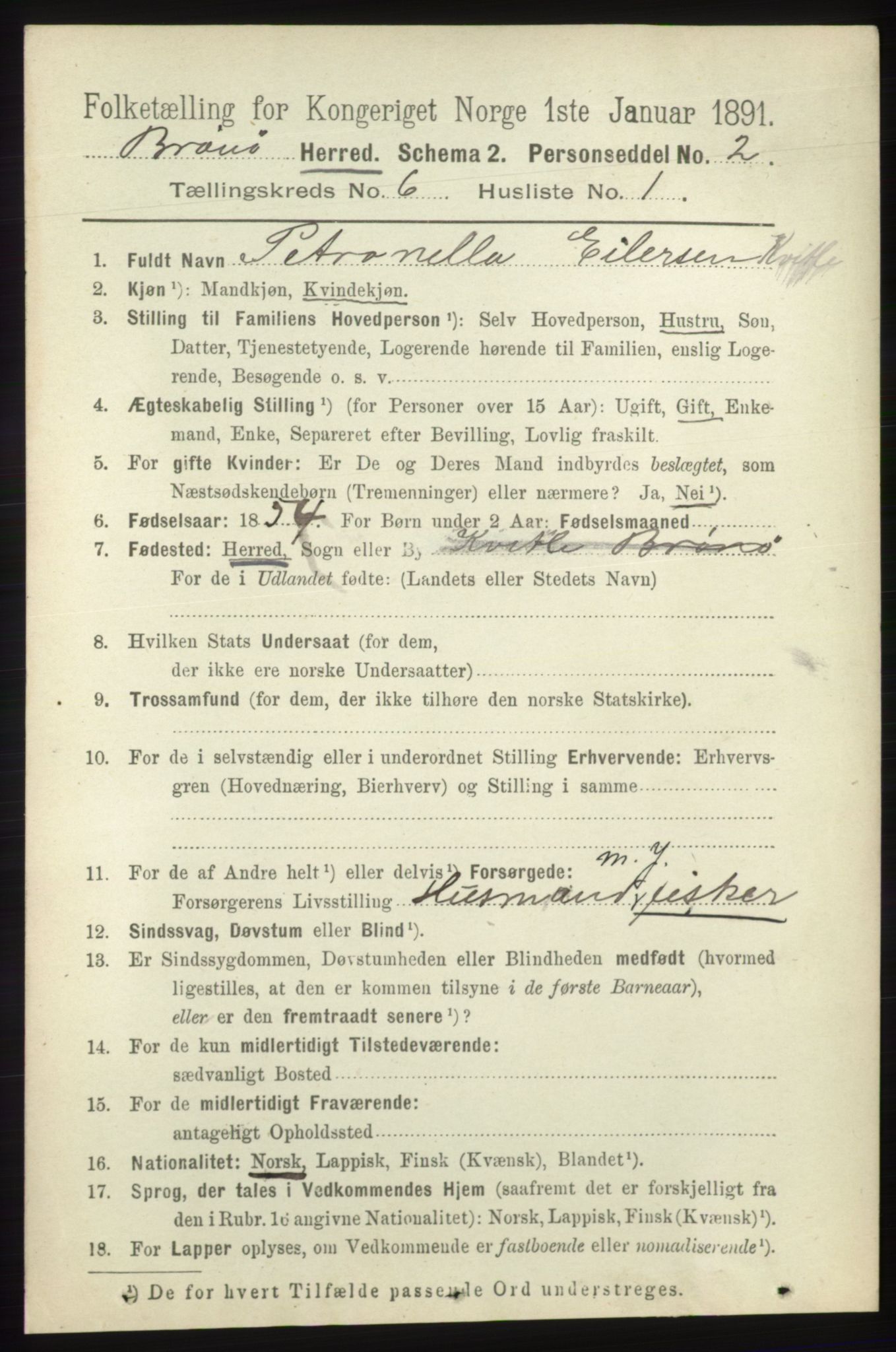 RA, 1891 census for 1814 Brønnøy, 1891, p. 3254