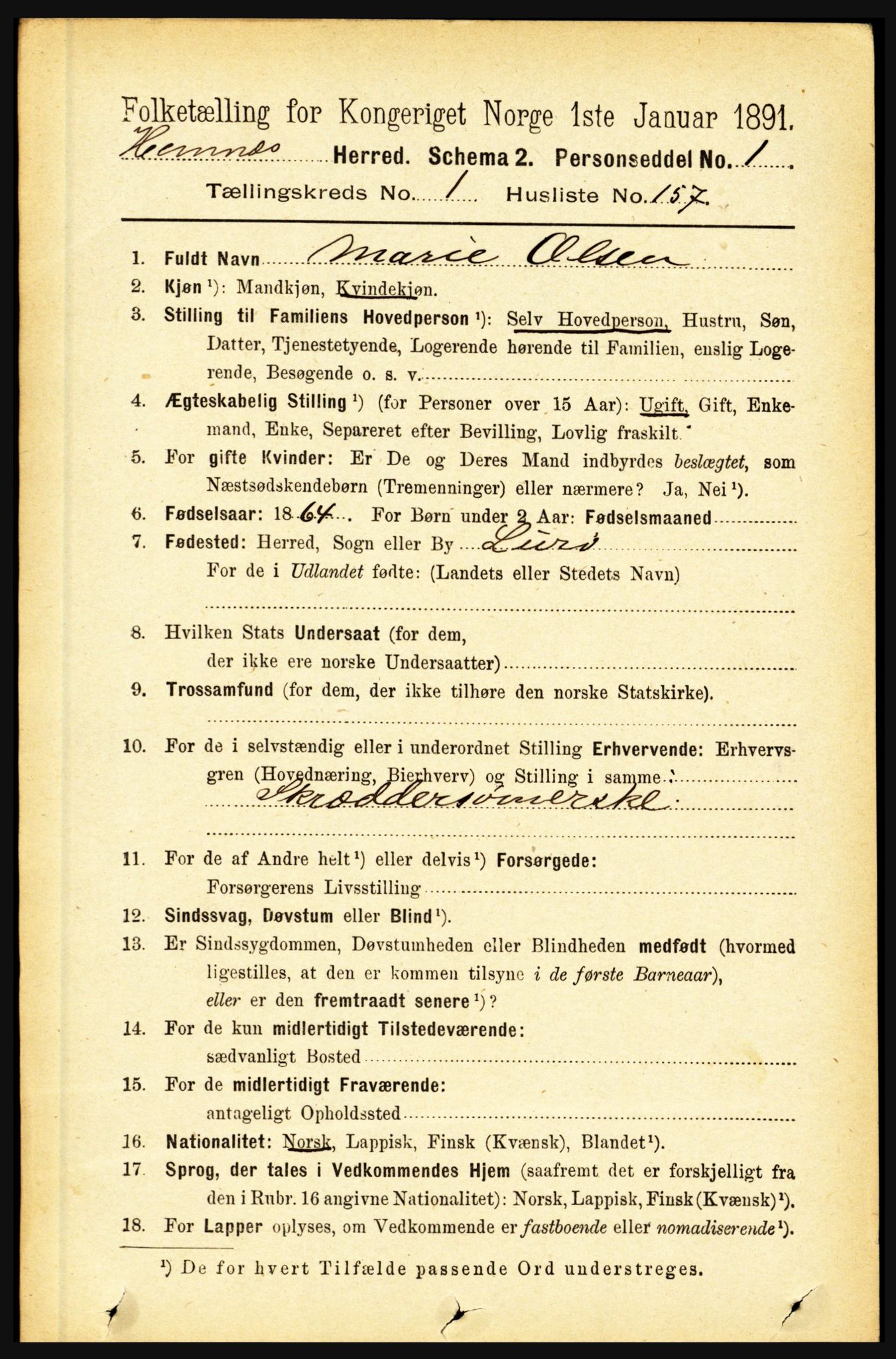 RA, 1891 census for 1832 Hemnes, 1891, p. 1113