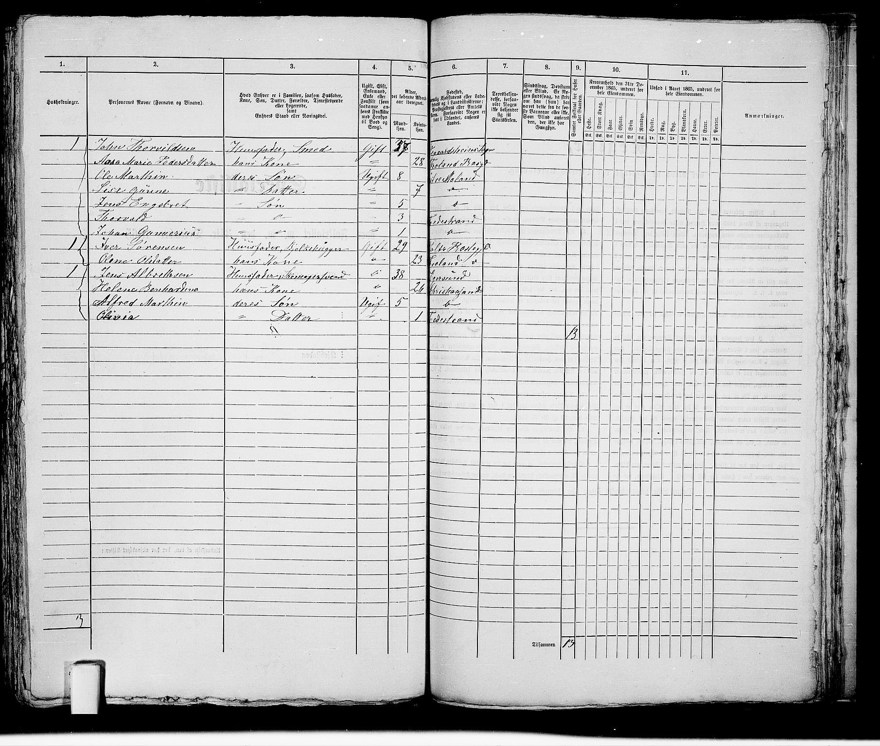 RA, 1865 census for Holt/Tvedestrand, 1865, p. 291