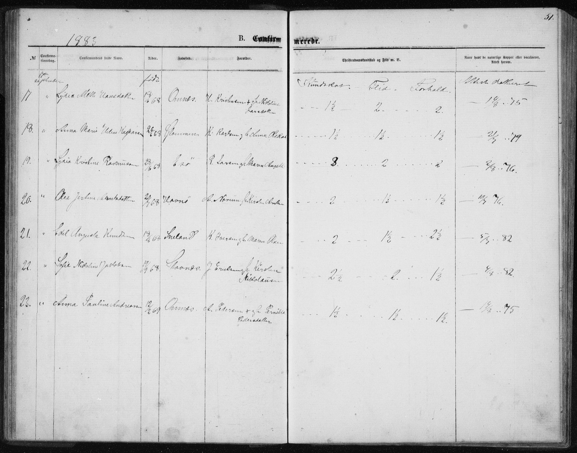 Ministerialprotokoller, klokkerbøker og fødselsregistre - Nordland, AV/SAT-A-1459/843/L0635: Parish register (copy) no. 843C04, 1872-1887, p. 51