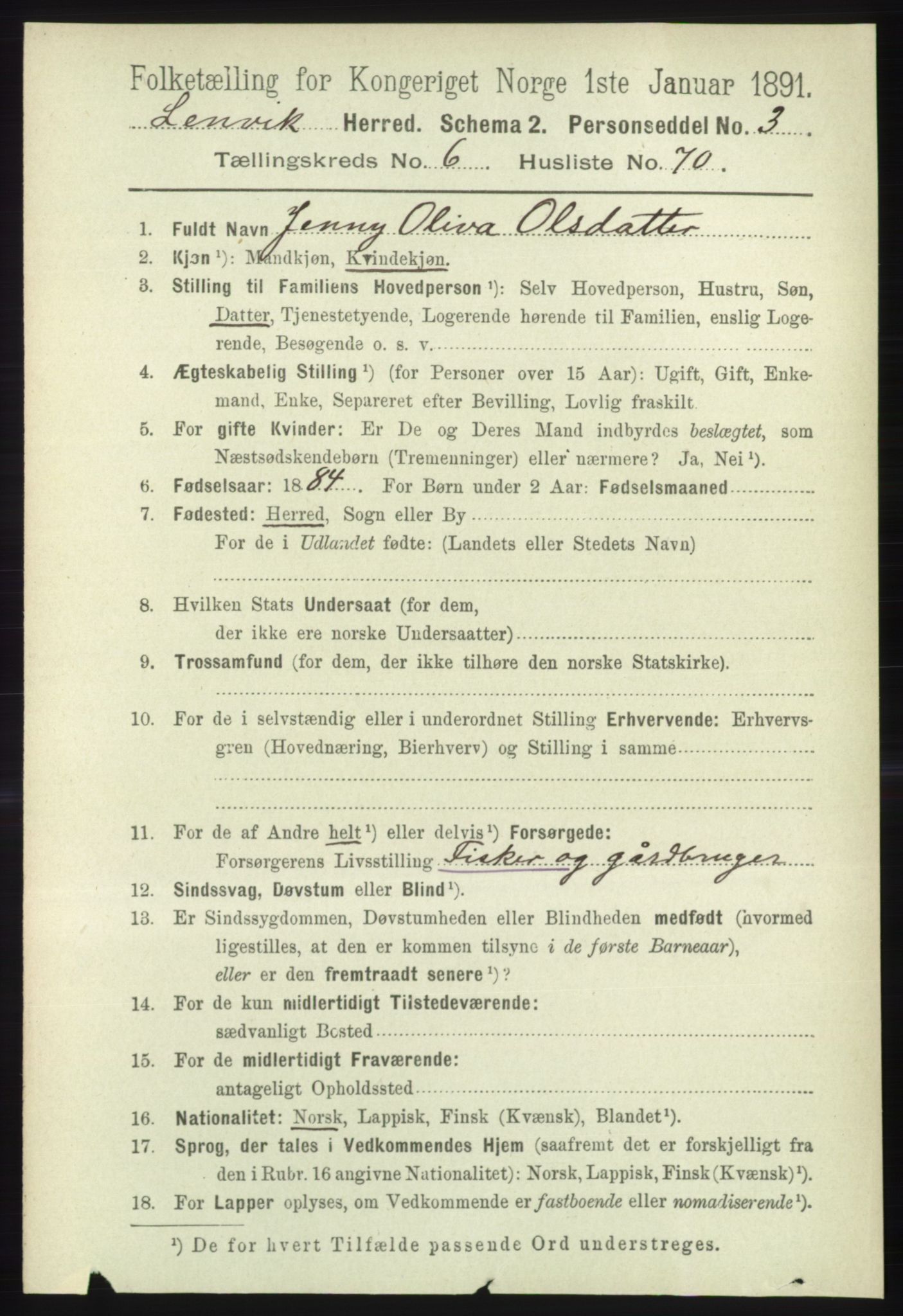 RA, 1891 census for 1931 Lenvik, 1891, p. 3687