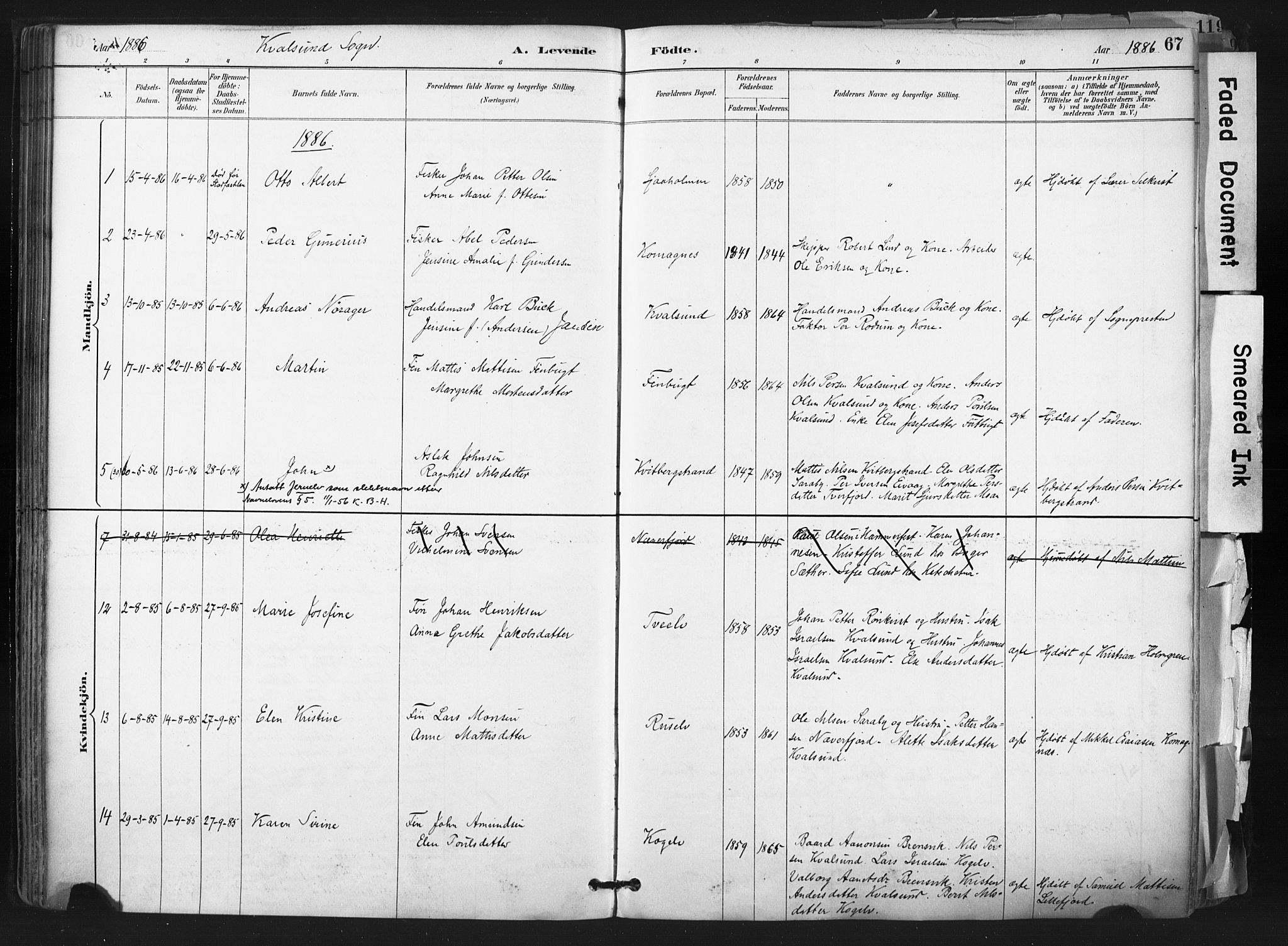 Hammerfest sokneprestkontor, SATØ/S-1347: Parish register (official) no. 11 /2, 1885-1897, p. 67