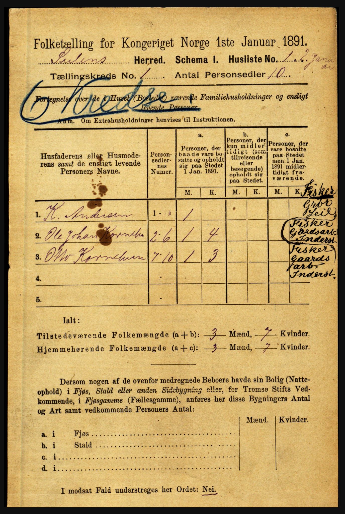 RA, 1891 census for 1412 Solund, 1891, p. 21