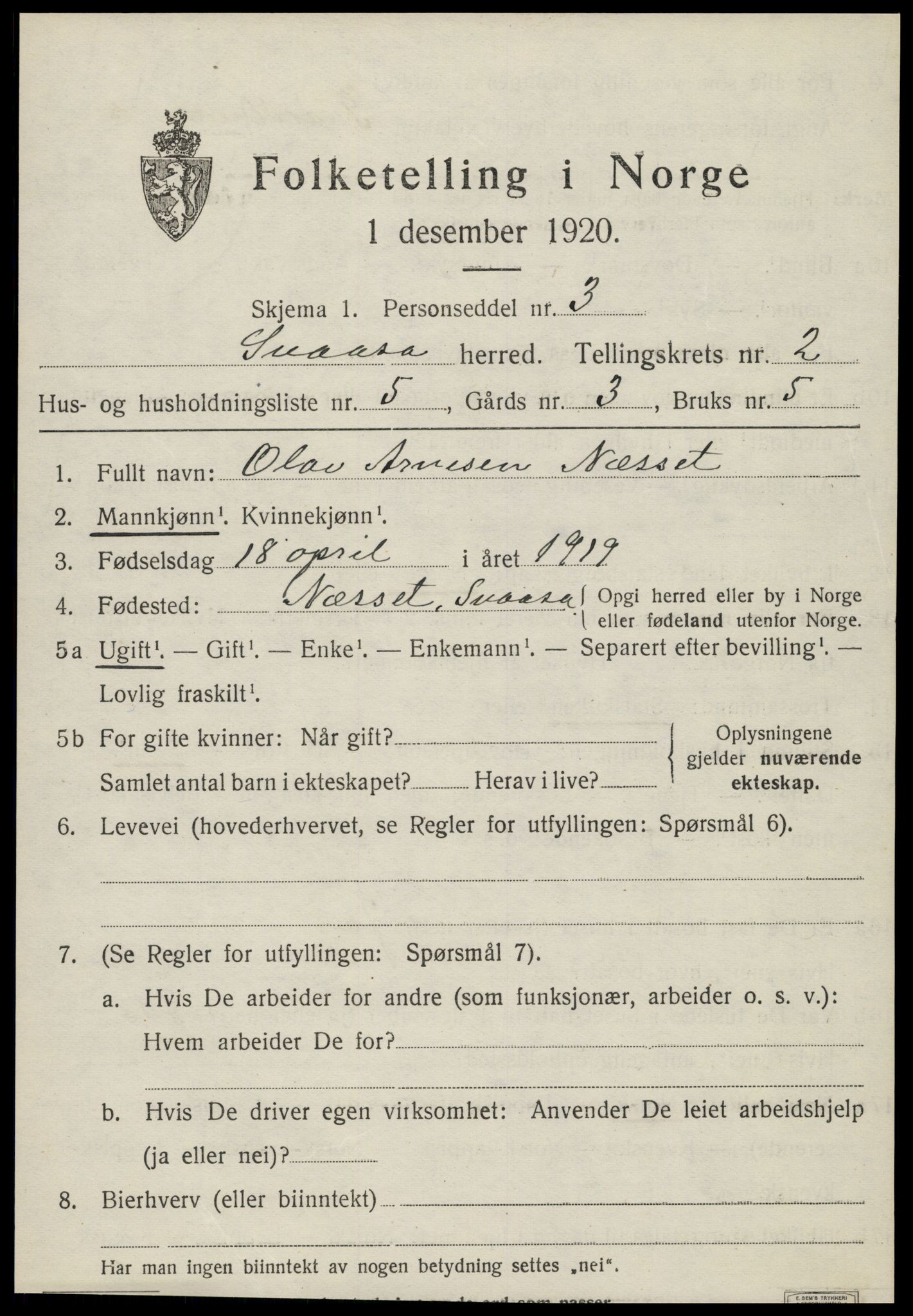SAT, 1920 census for Snåsa, 1920, p. 1232