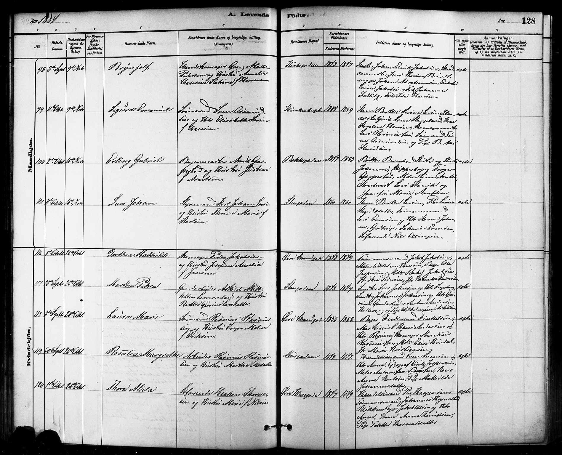 Domkirken sokneprestkontor, SAST/A-101812/001/30/30BB/L0015: Parish register (copy) no. B 15, 1880-1891, p. 128