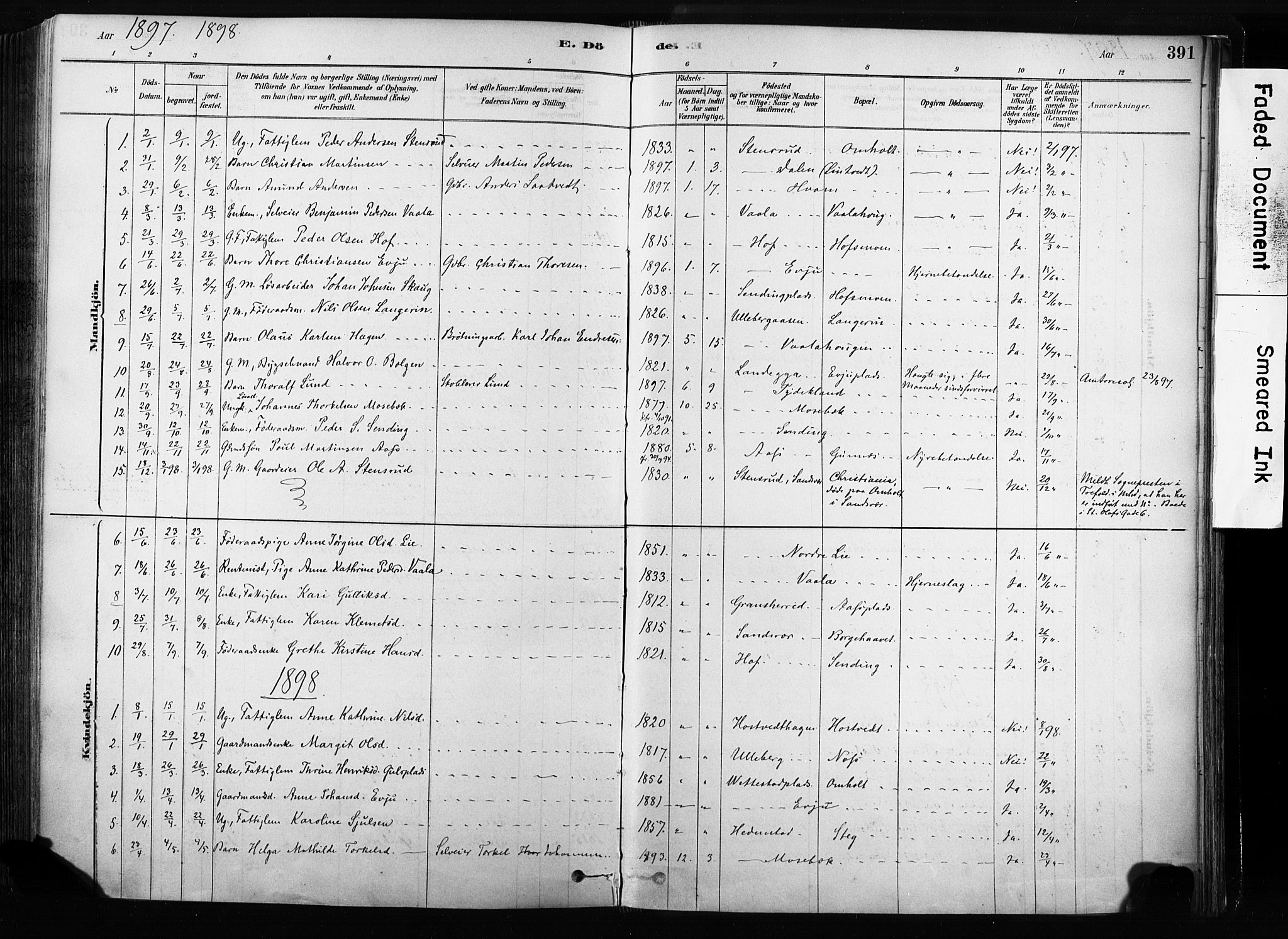 Sandsvær kirkebøker, AV/SAKO-A-244/F/Fb/L0001: Parish register (official) no. II 1, 1878-1906, p. 391