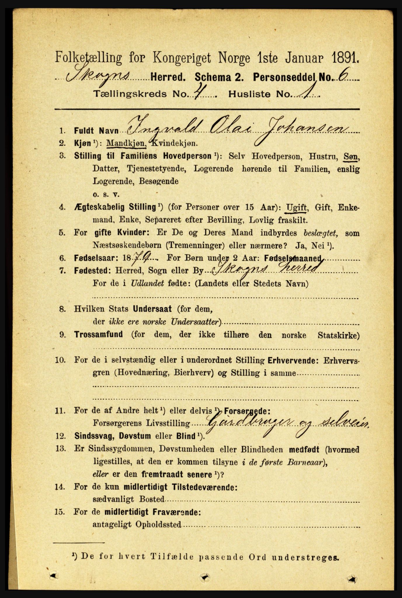 RA, 1891 census for 1719 Skogn, 1891, p. 2364