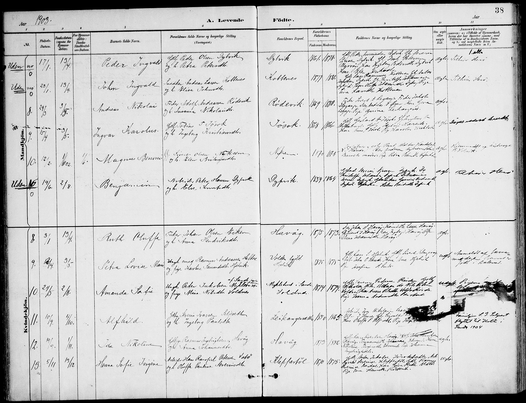 Ministerialprotokoller, klokkerbøker og fødselsregistre - Møre og Romsdal, AV/SAT-A-1454/508/L0095: Parish register (official) no. 508A02, 1887-1920, p. 38