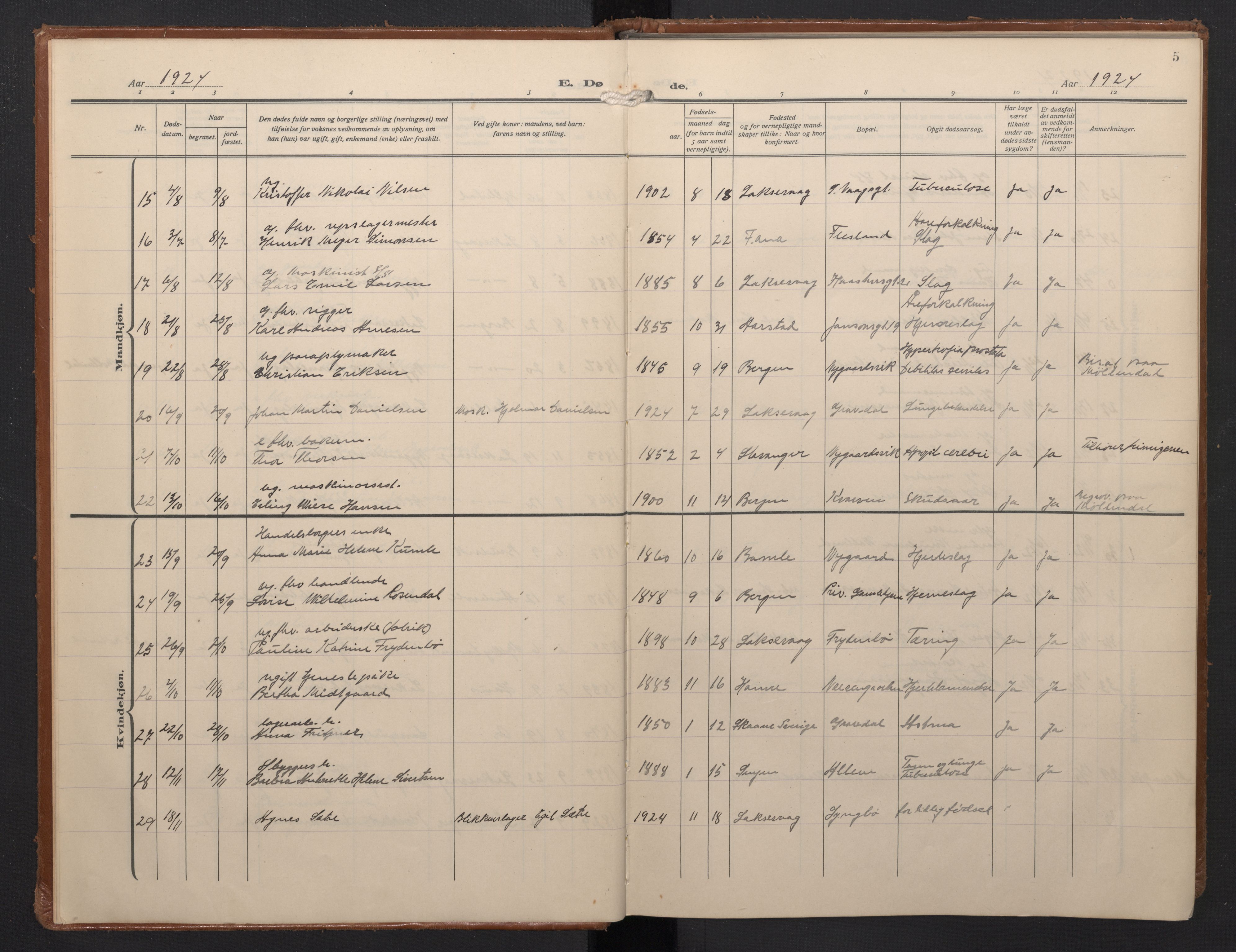 Laksevåg Sokneprestembete, AV/SAB-A-76501/H/Ha/Haa/Haae/L0001: Parish register (official) no. E 1, 1924-1950, p. 5