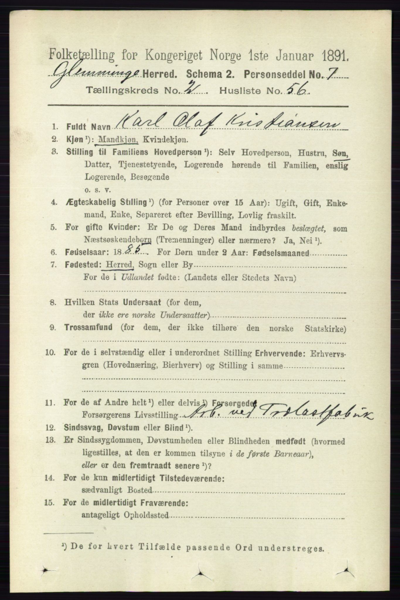 RA, 1891 census for 0132 Glemmen, 1891, p. 997