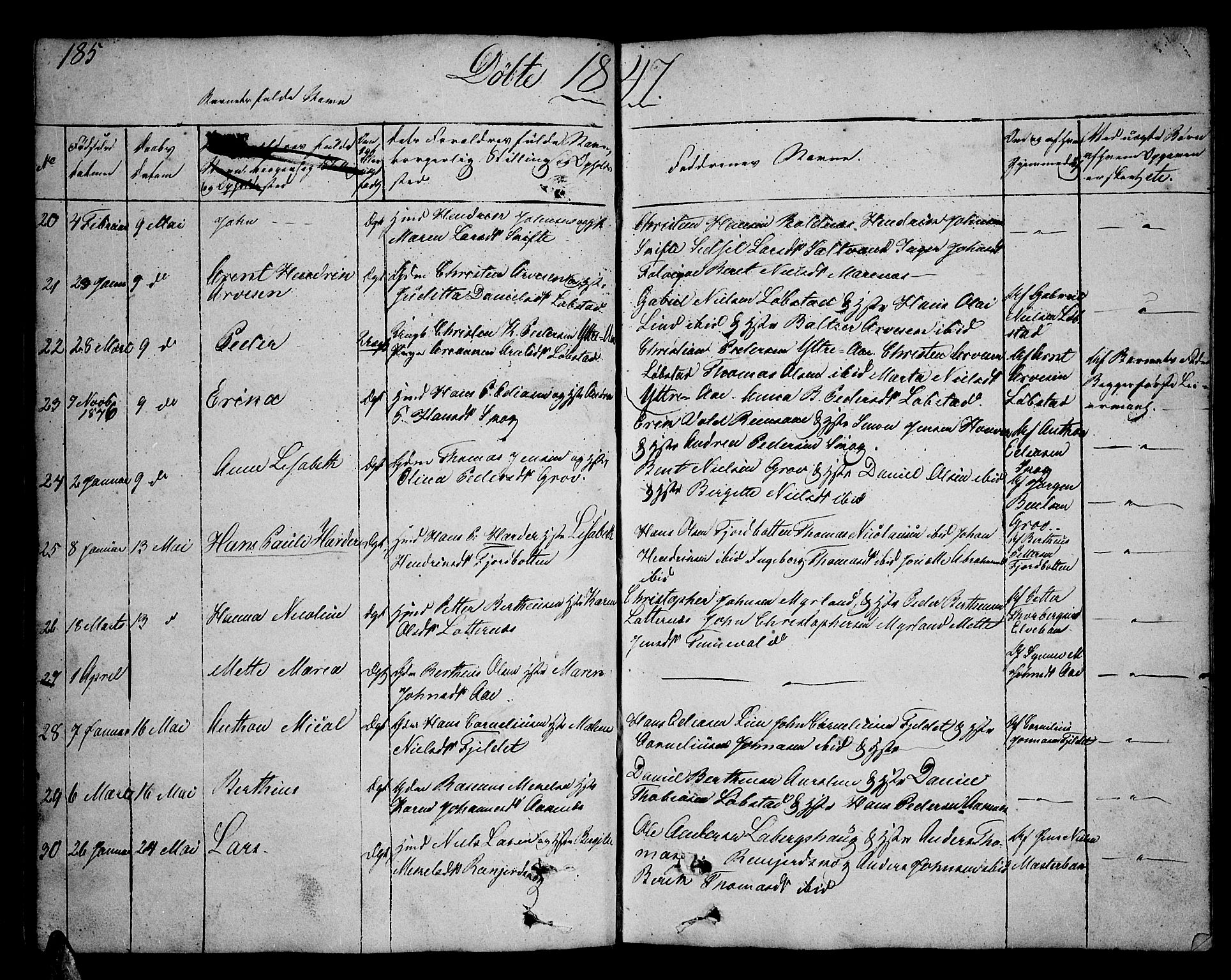 Ibestad sokneprestembete, AV/SATØ-S-0077/H/Ha/Hab/L0003klokker: Parish register (copy) no. 3, 1833-1852, p. 185