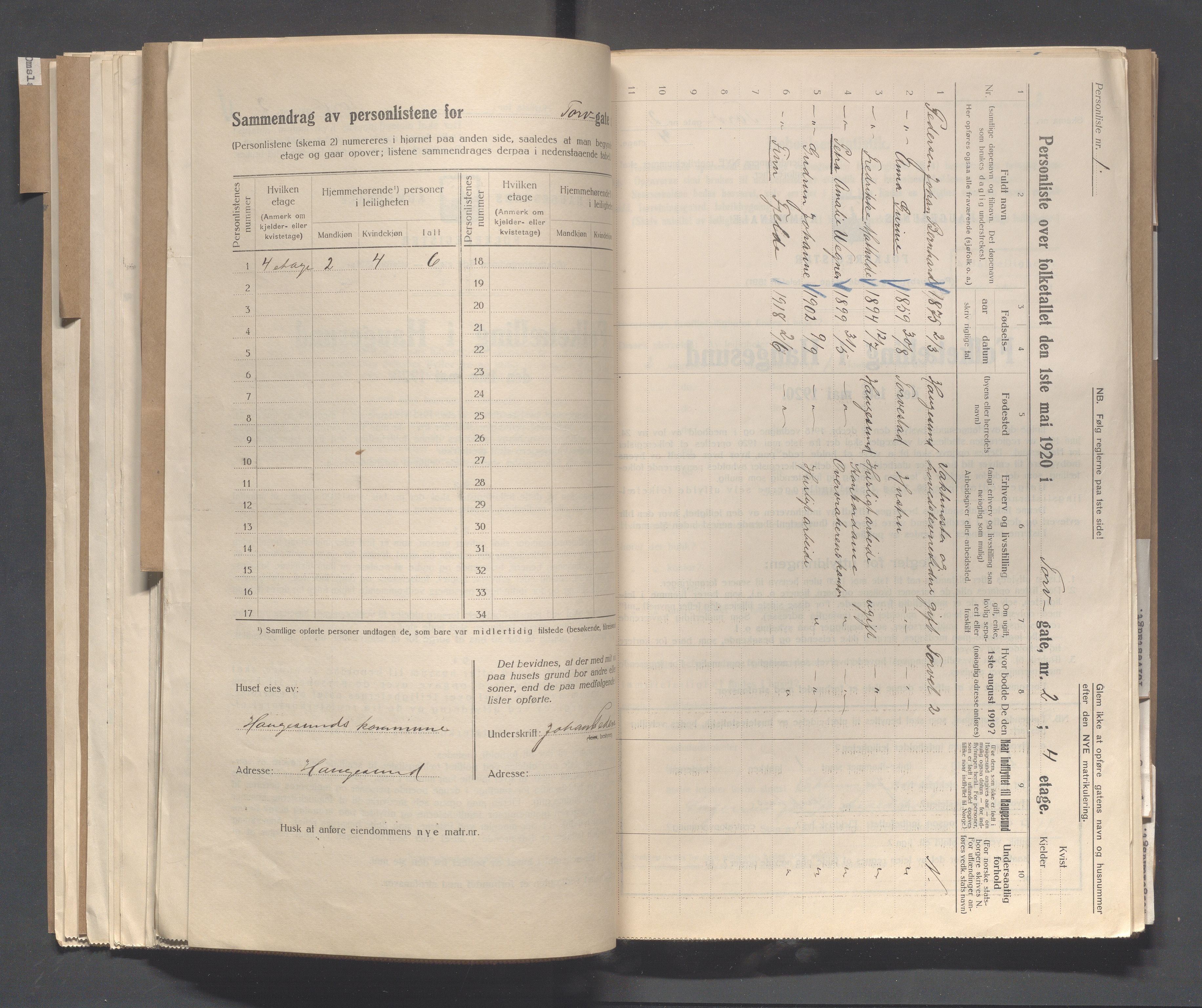 IKAR, Local census 1.5.1920 for Haugesund, 1920, p. 5212