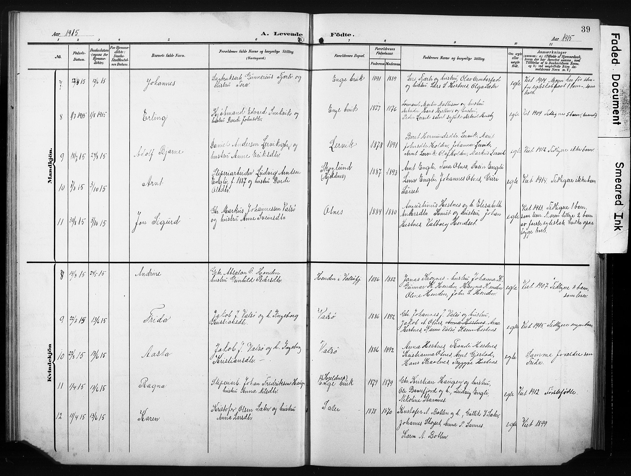 Ministerialprotokoller, klokkerbøker og fødselsregistre - Møre og Romsdal, AV/SAT-A-1454/580/L0927: Parish register (copy) no. 580C02, 1904-1932, p. 39