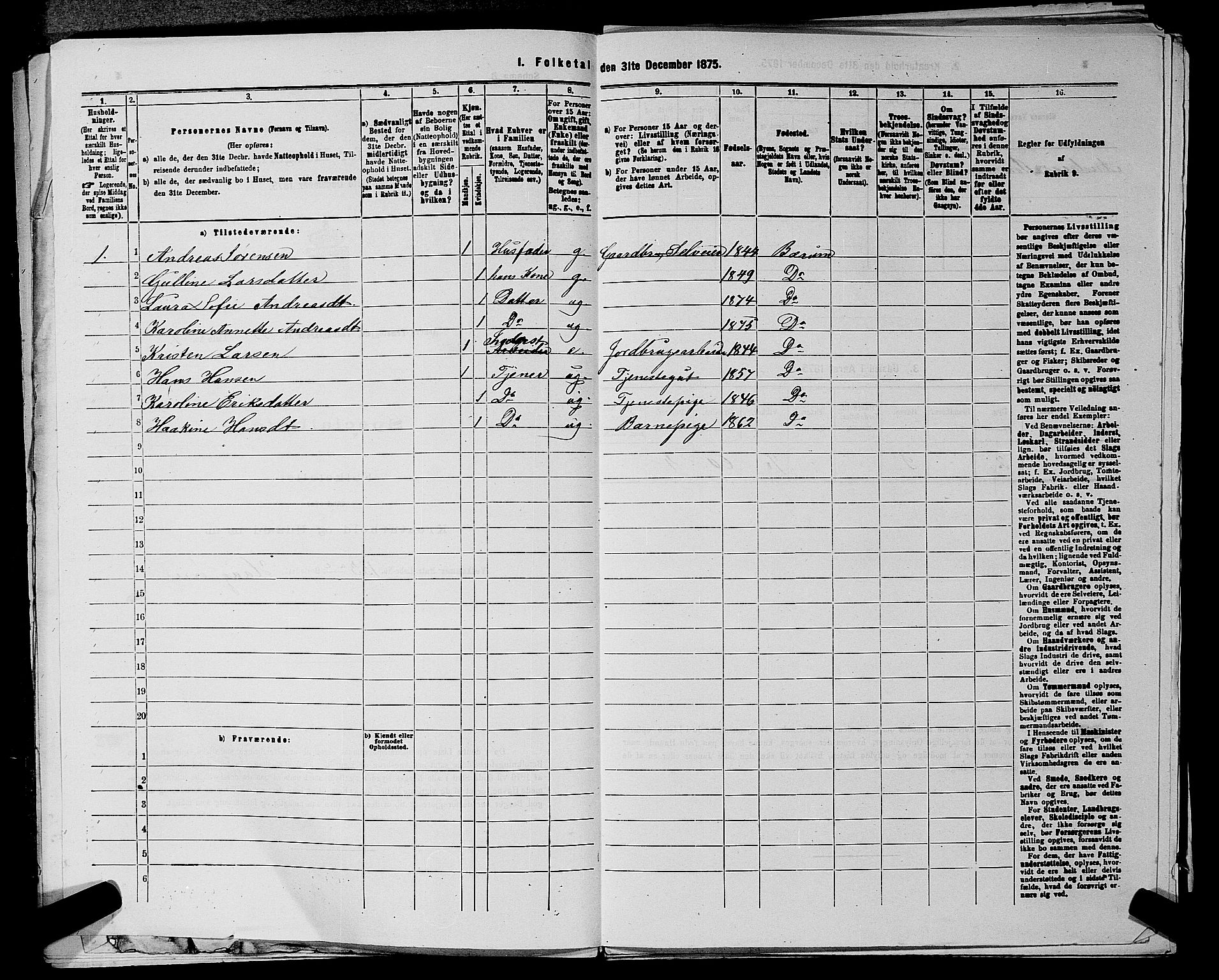 RA, 1875 census for 0220P Asker, 1875, p. 2635