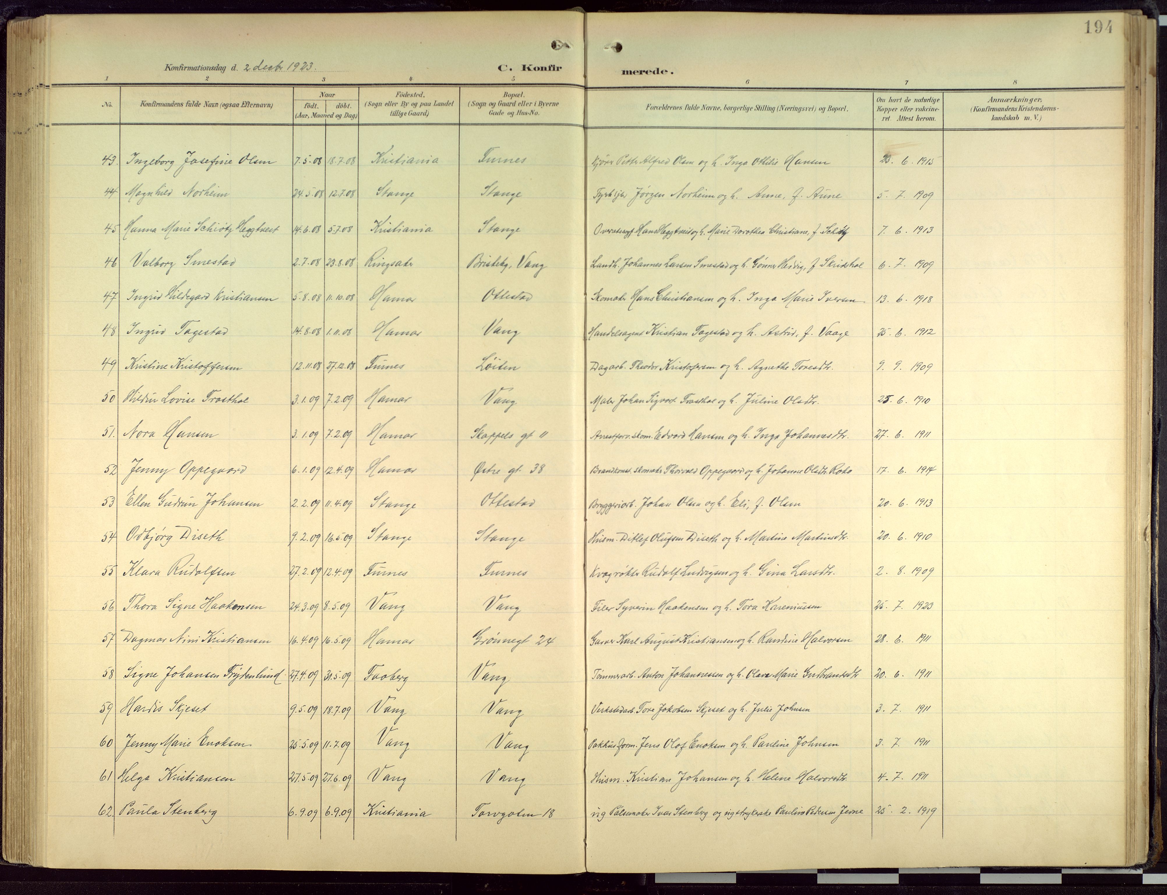 Hamar prestekontor, AV/SAH-DOMPH-002/H/Ha/Haa/L0004: Parish register (official) no. 4, 1899-1973, p. 194