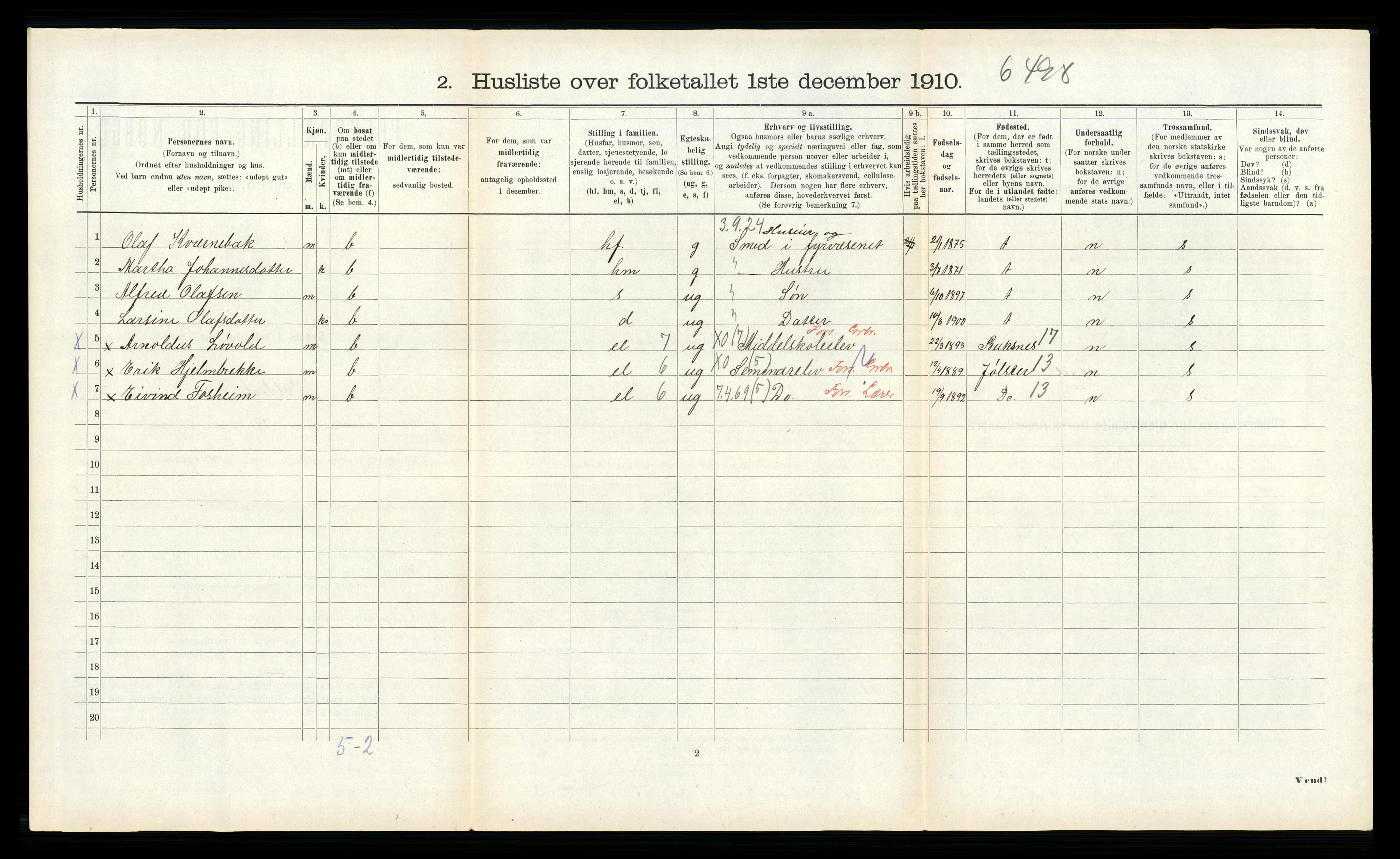 RA, 1910 census for Volda, 1910, p. 539