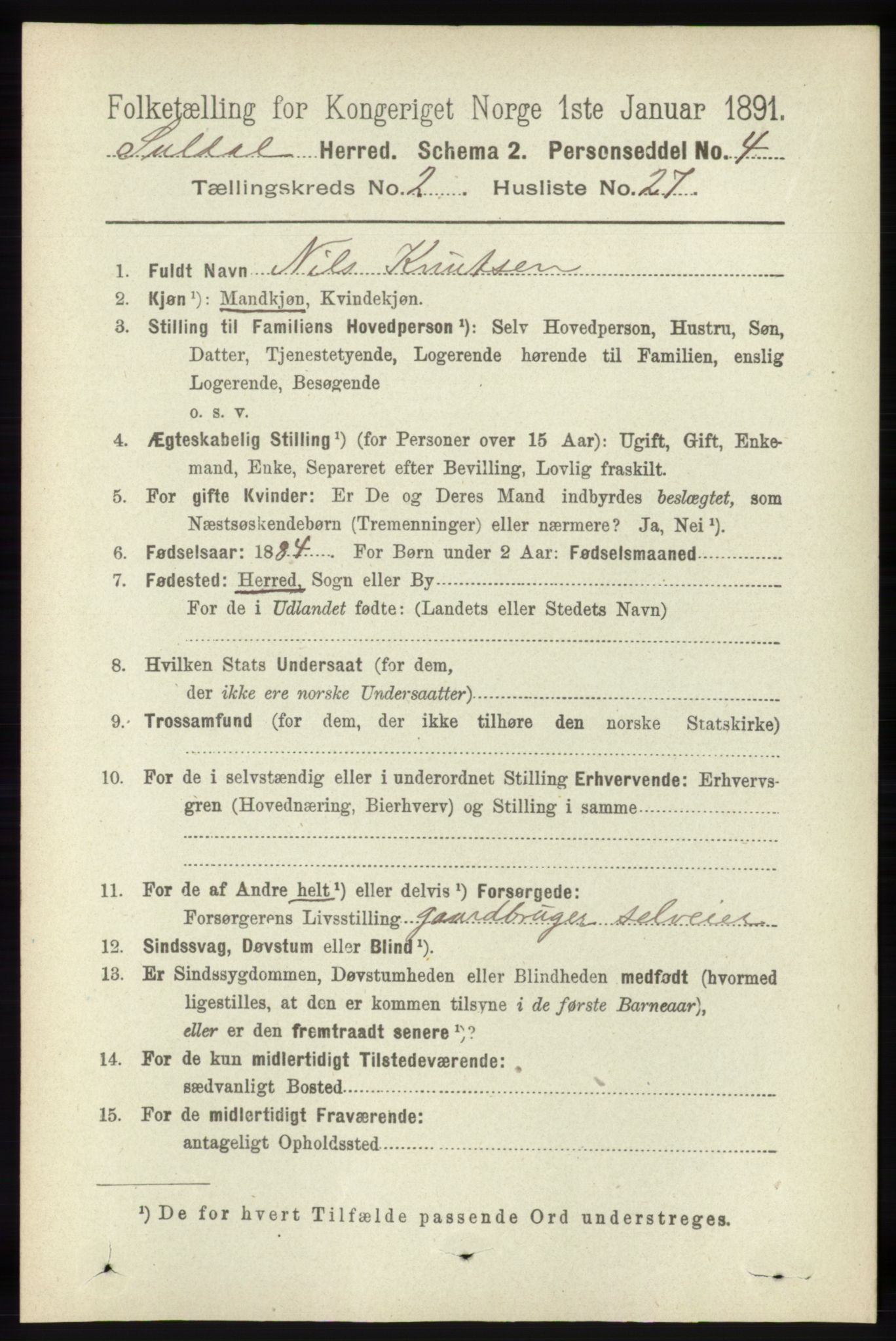 RA, 1891 census for 1134 Suldal, 1891, p. 400