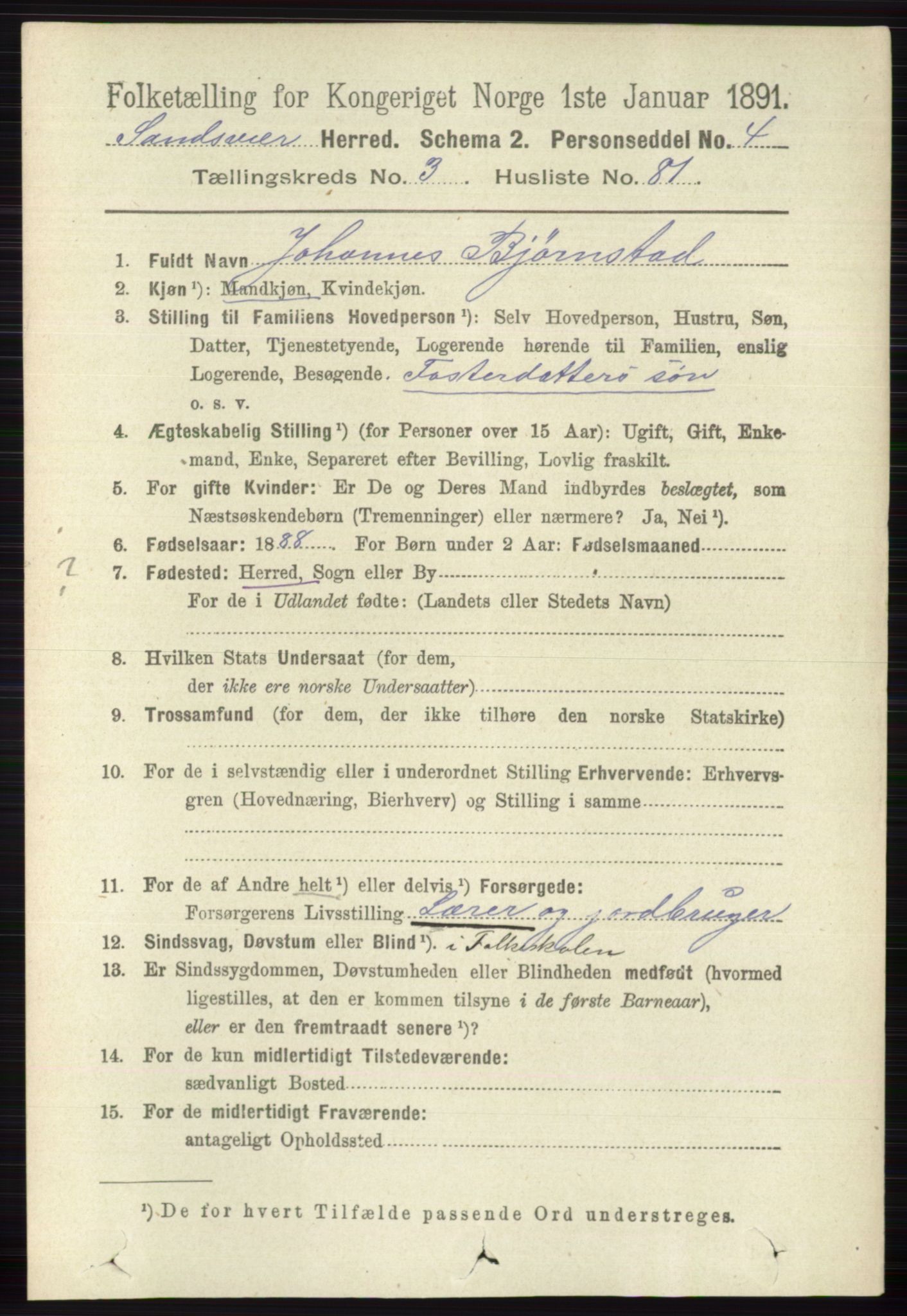 RA, 1891 census for 0629 Sandsvær, 1891, p. 1728