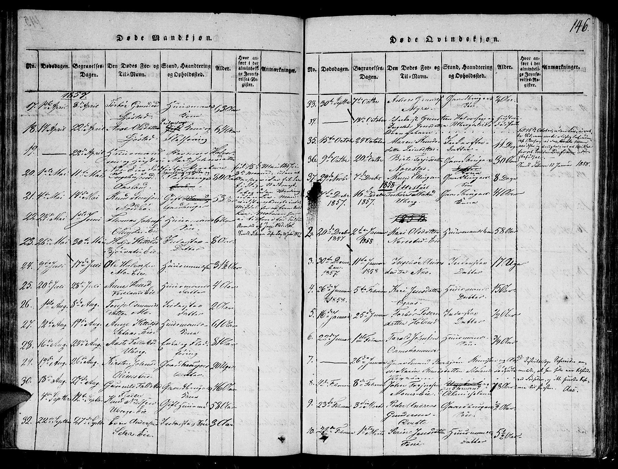 Gjerstad sokneprestkontor, SAK/1111-0014/F/Fb/Fbb/L0001: Parish register (copy) no. B 1, 1813-1863, p. 146