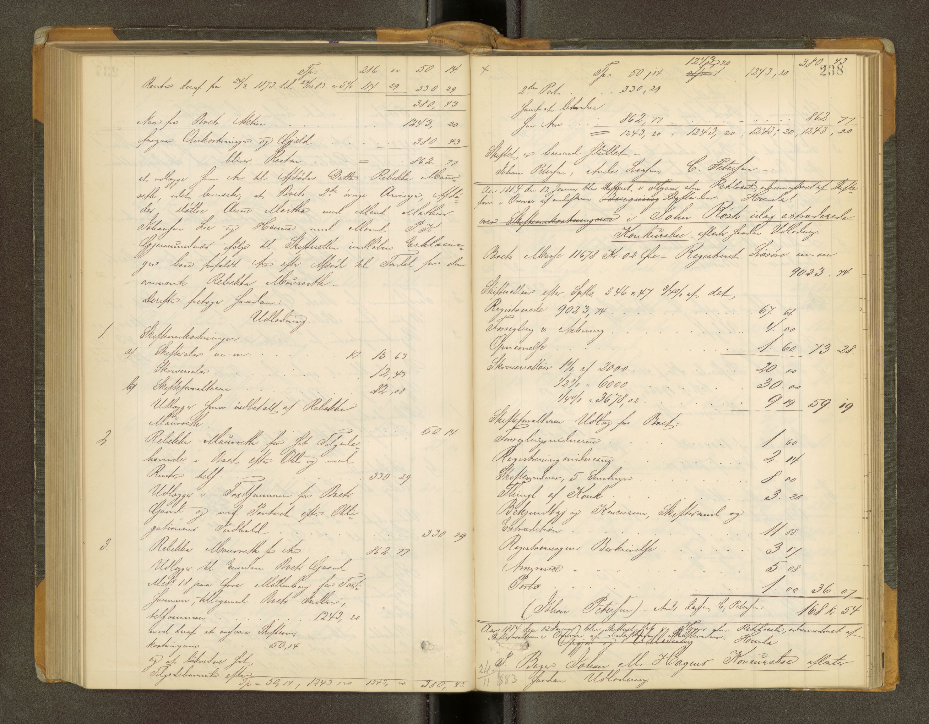 Trondheim byfogd, AV/SAT-A-0003/1/3/3A/L0033: Skifteutlodningsprotokoll - 4/2-7/6. (m/ register), 1882-1884, p. 238